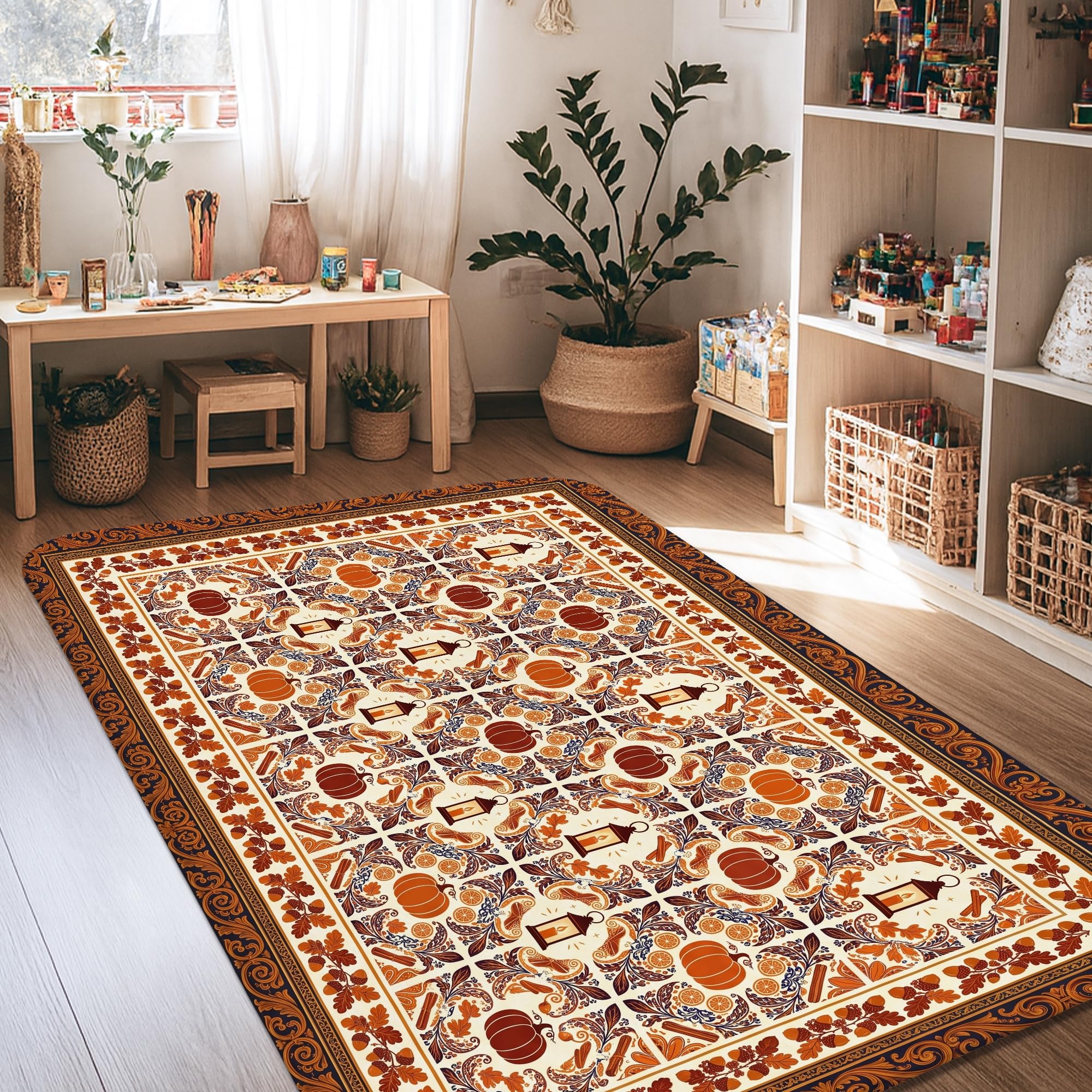 Alfombra de girasol ornamental con acabado tradicional marrón para decoración elegante