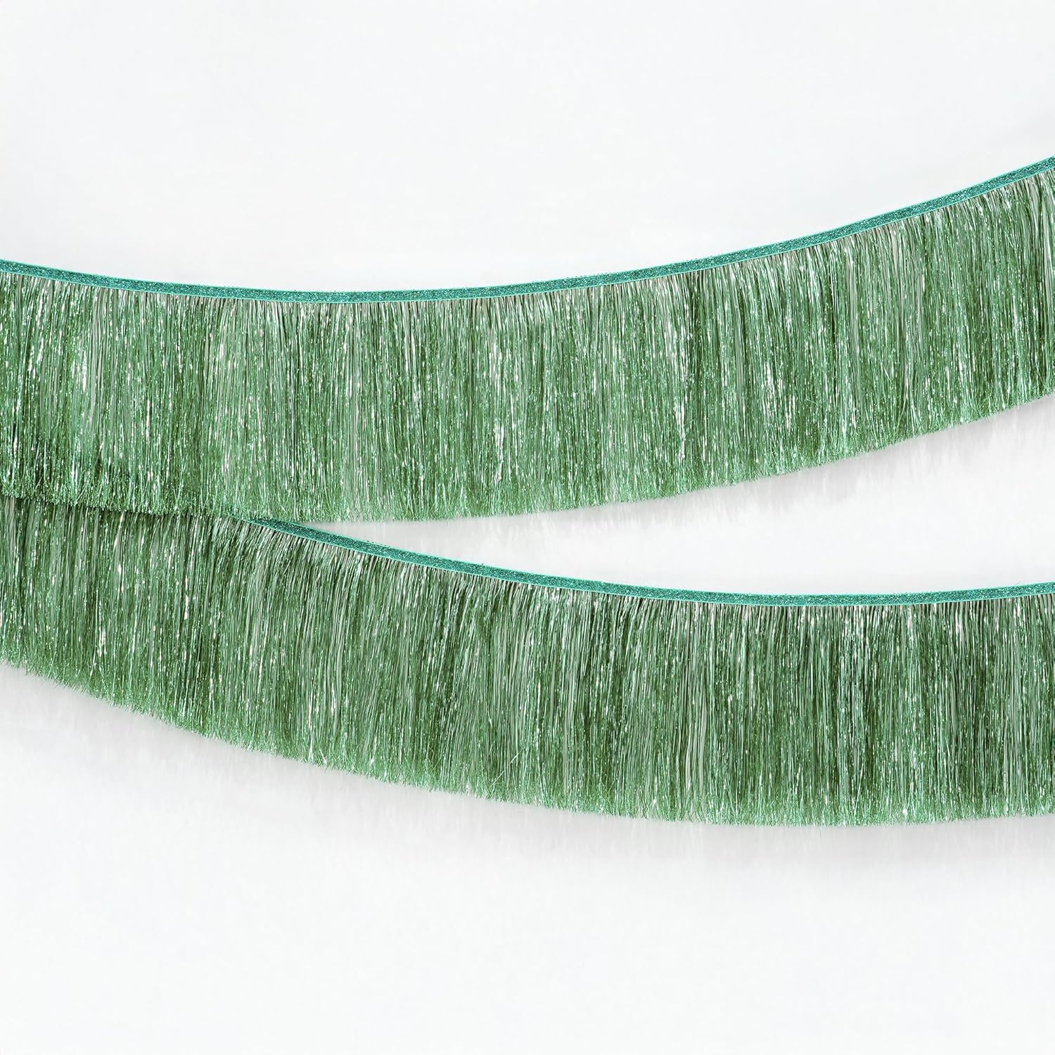 KatchOn, Sage Green Fringe Banner - 6.5 Feet, Pack of 2 | Green Tinsel Garland for Birthday Decorations | Photo Booth Backdrop for Jungle Party Decorations, Foil Fringe Curtains for St Patrick's Day