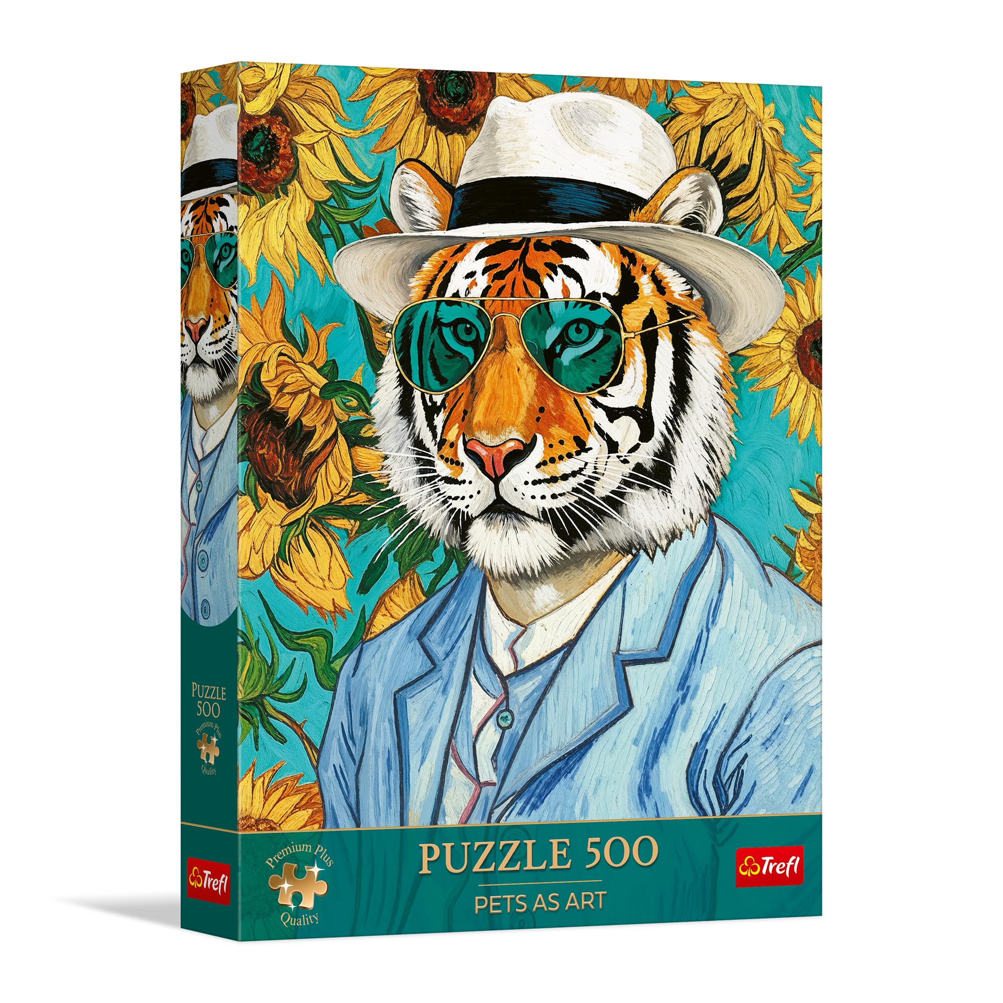 Trefl Premium Plus Quality Pets as Art: Mr Tiger and Sunflowers Puzzle - 500 Pieces - Timeless Motifs Series - Perfectly interlocking pieces for adults and children aged 10 and up