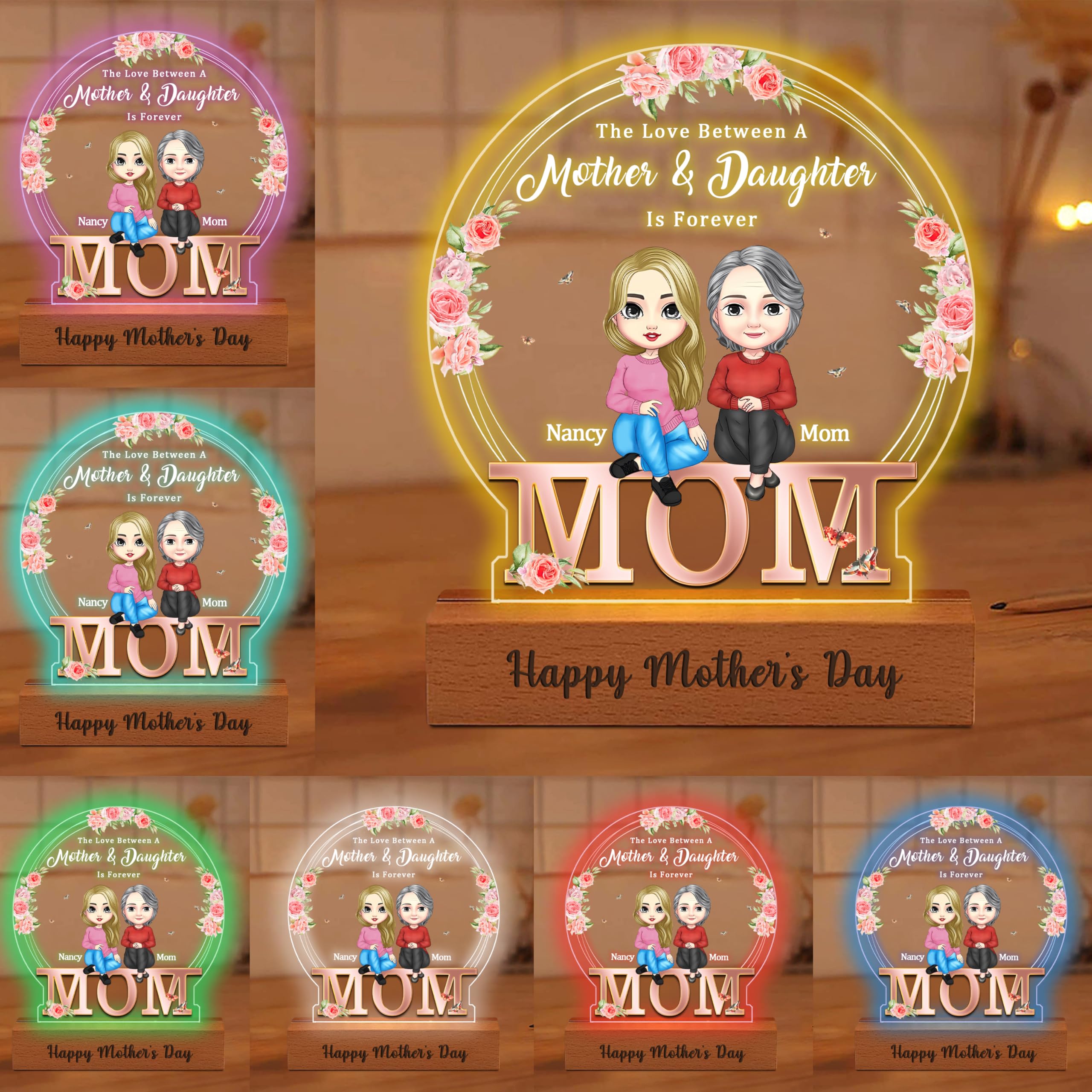 TATLETATLE Personalized Acrylic Night Light,Custom Acrylic Lamp with Character Design Photos,Personalized Photo Gifts for Mom from Daughter Son,Mothers Birthday Gifts for Mama Women (Night Light-A03)
