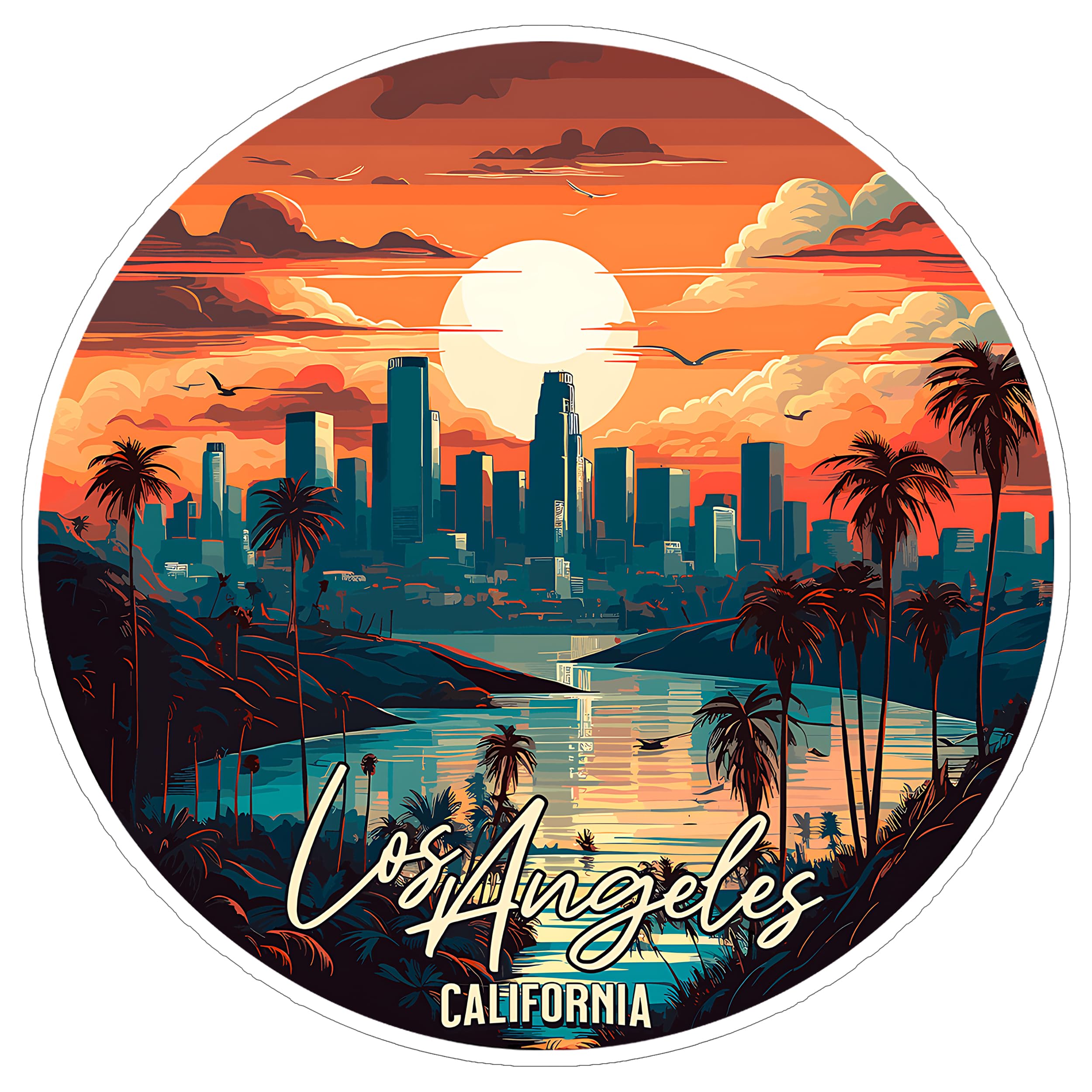 Los Angeles California Sticker 4 Inch Travel Souvenir City Destination - Waterproof Vinyl Decal for Laptop Water Bottle Car Tumbler - Durable