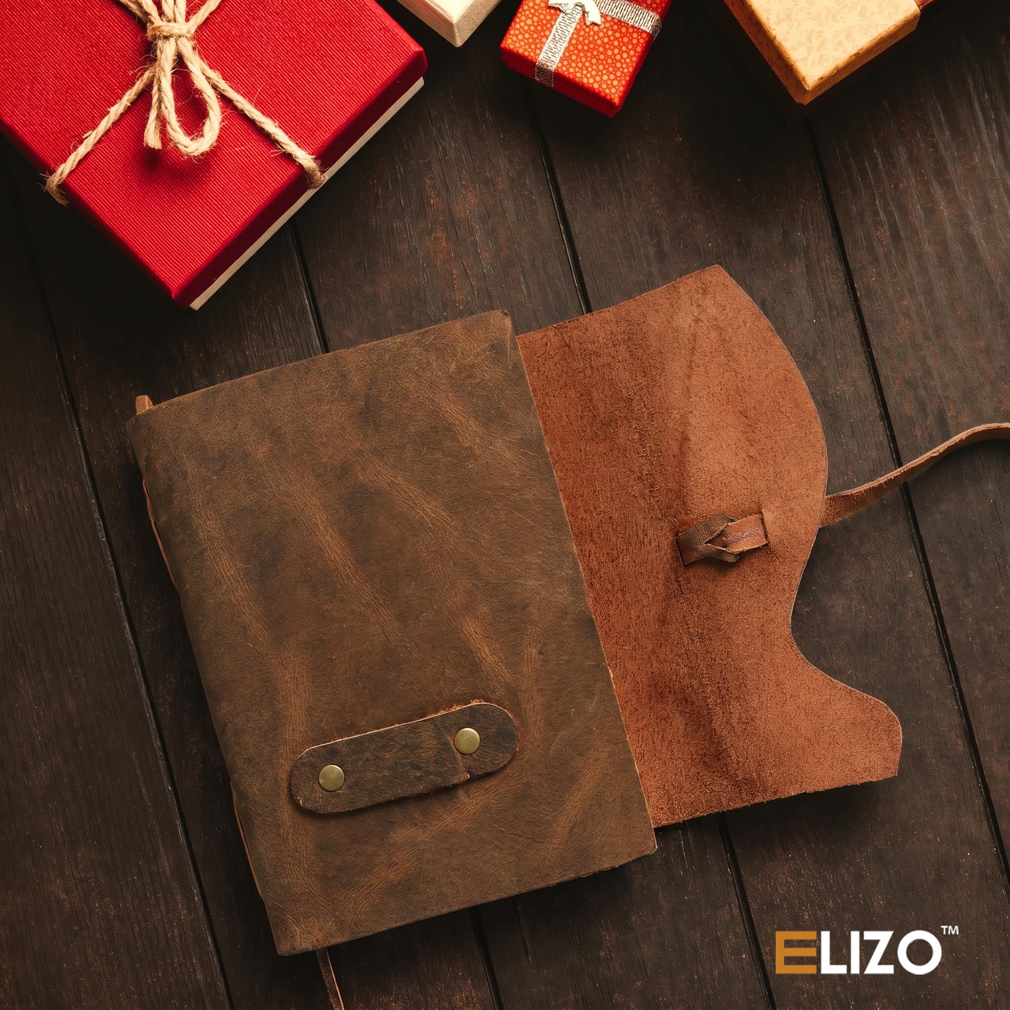 ELIZO Diario vintage in pelle, 200 quaderni fatti a mano con bordo in carta vintage Deckle Edge, diario per donne e uomini, chiusura a chiave, libro delle ombre Grimoire Sketchbook taccuino da viaggio