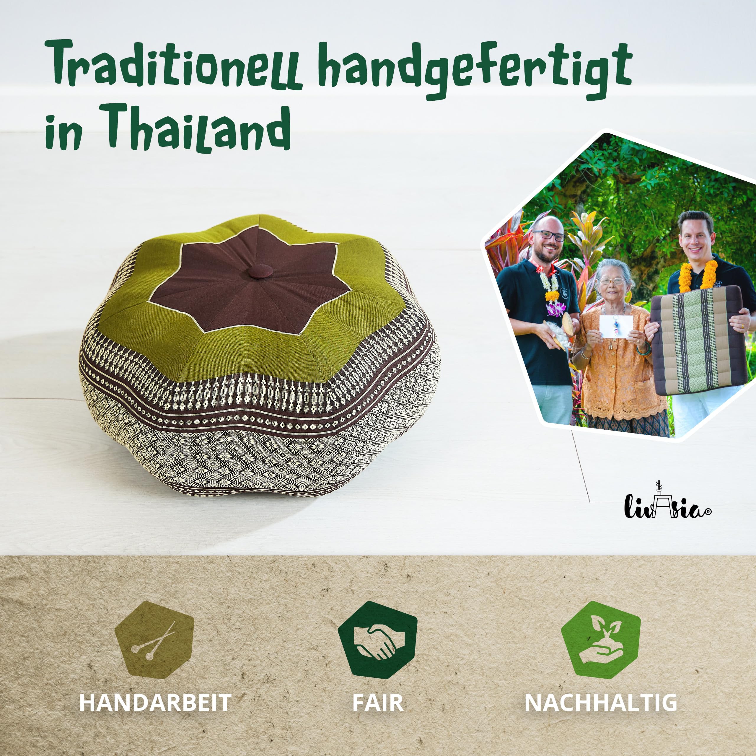 livasia Meditationskissen Stern groß - Ø 40x20cm - Yogakissen mit Kapok, Pouf, Bodenkissen sternförmig Yoga Zen Meditation, Zafukissen Garten Balkon, Sitzkissen handgefertigt