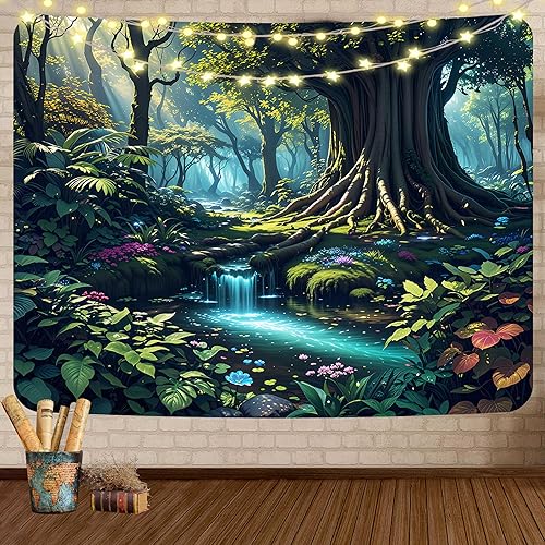 Miniatura 3 de XIGUAGUO Tapiz de árbol del bosque para colgar en la pared, tapiz estético hippie, decoración de pared bohemia, decoración bohemia para el hogar,