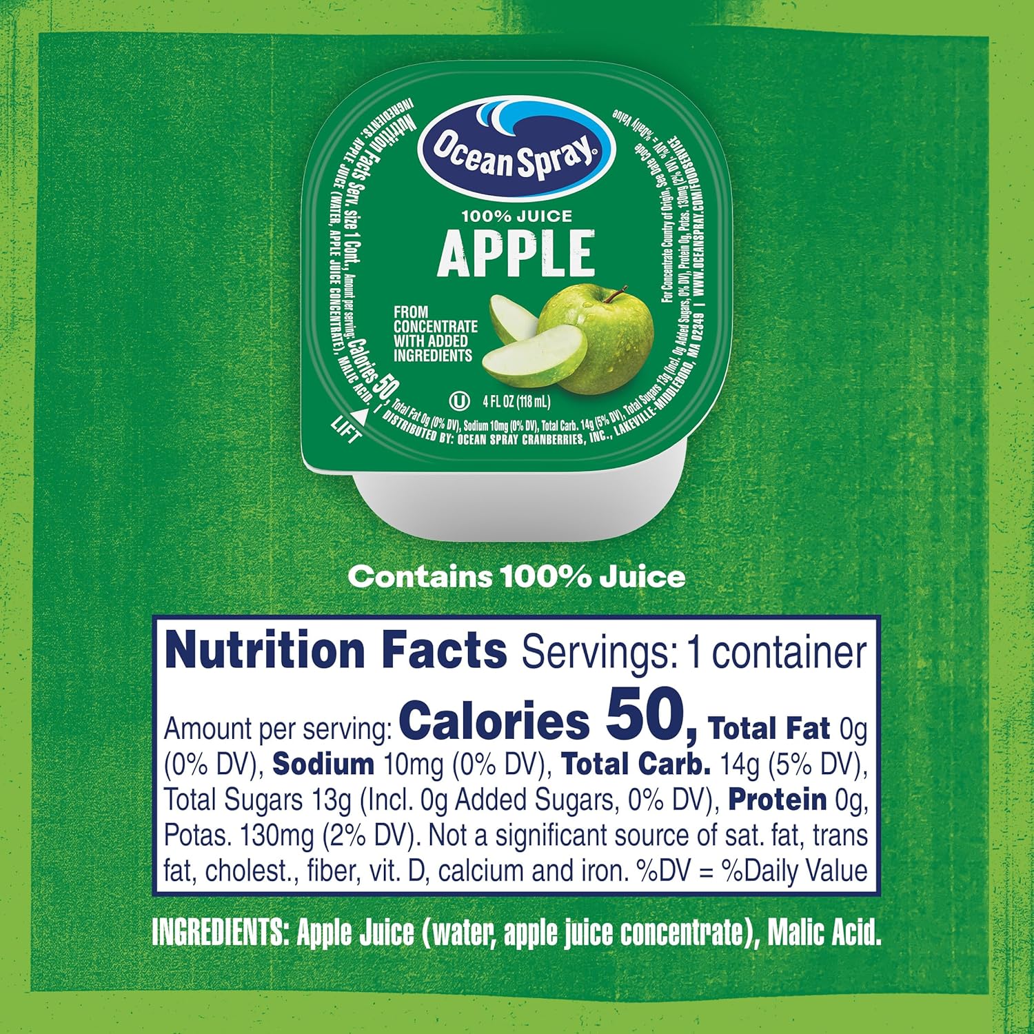 Ocean Spray 100% Apple Juice Cups, 4 Ounce (Pack of 48)