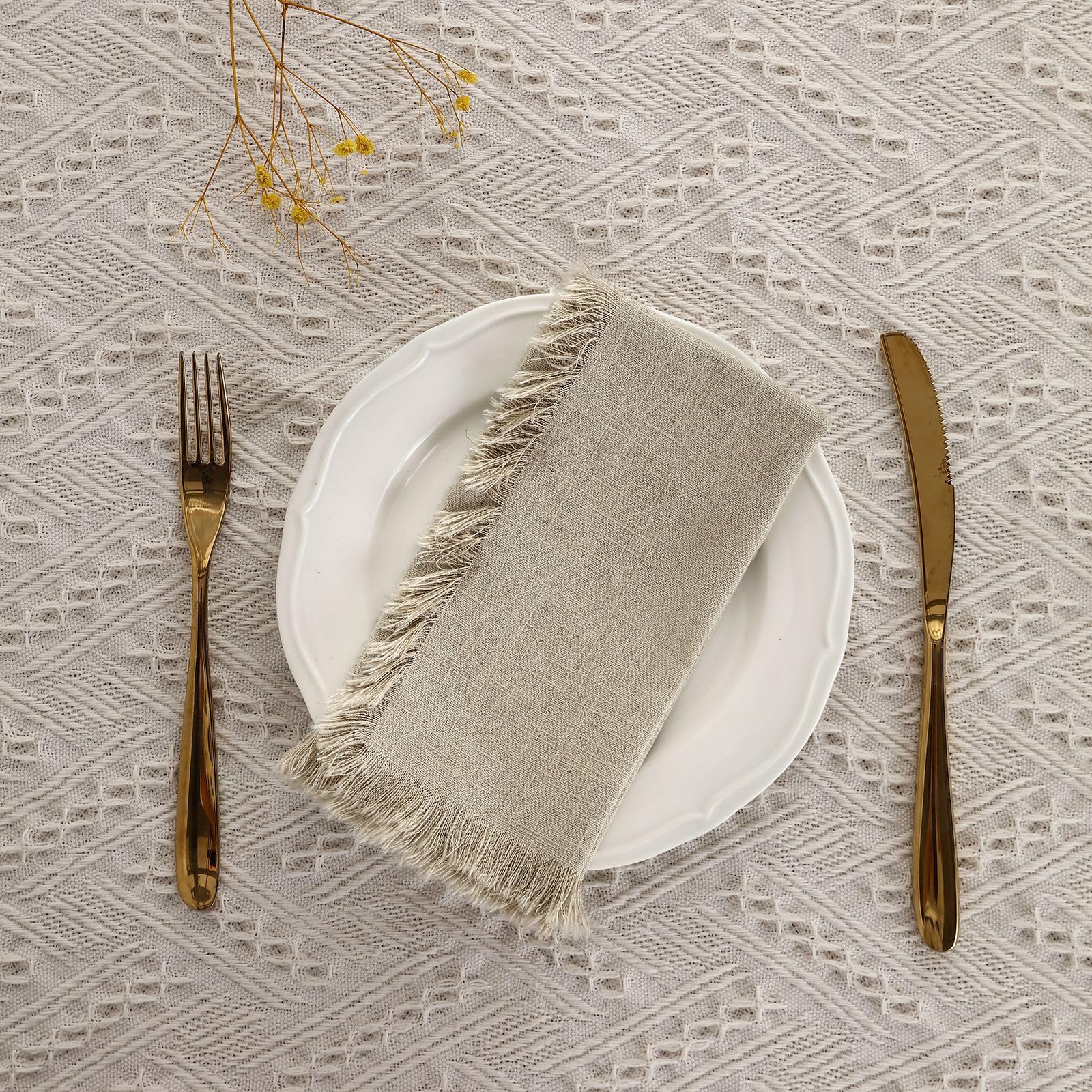 10/20 servilletas rústicas con Borlas de Borde Crudo de algodón y Lino de 45x45 cm, servilletas de Tela Reutilizables duraderas para Mesa de Comedor, Bodas, Fiestas