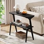 Tribesigns Table étroite avec jambes en bois massif, Table de côté moderne du milieu du siècle avec étagères de rangement, Table latérale Slim Canapé pour le salon, Table longue de chevet pour la chambre, Petits espaces, Cerise