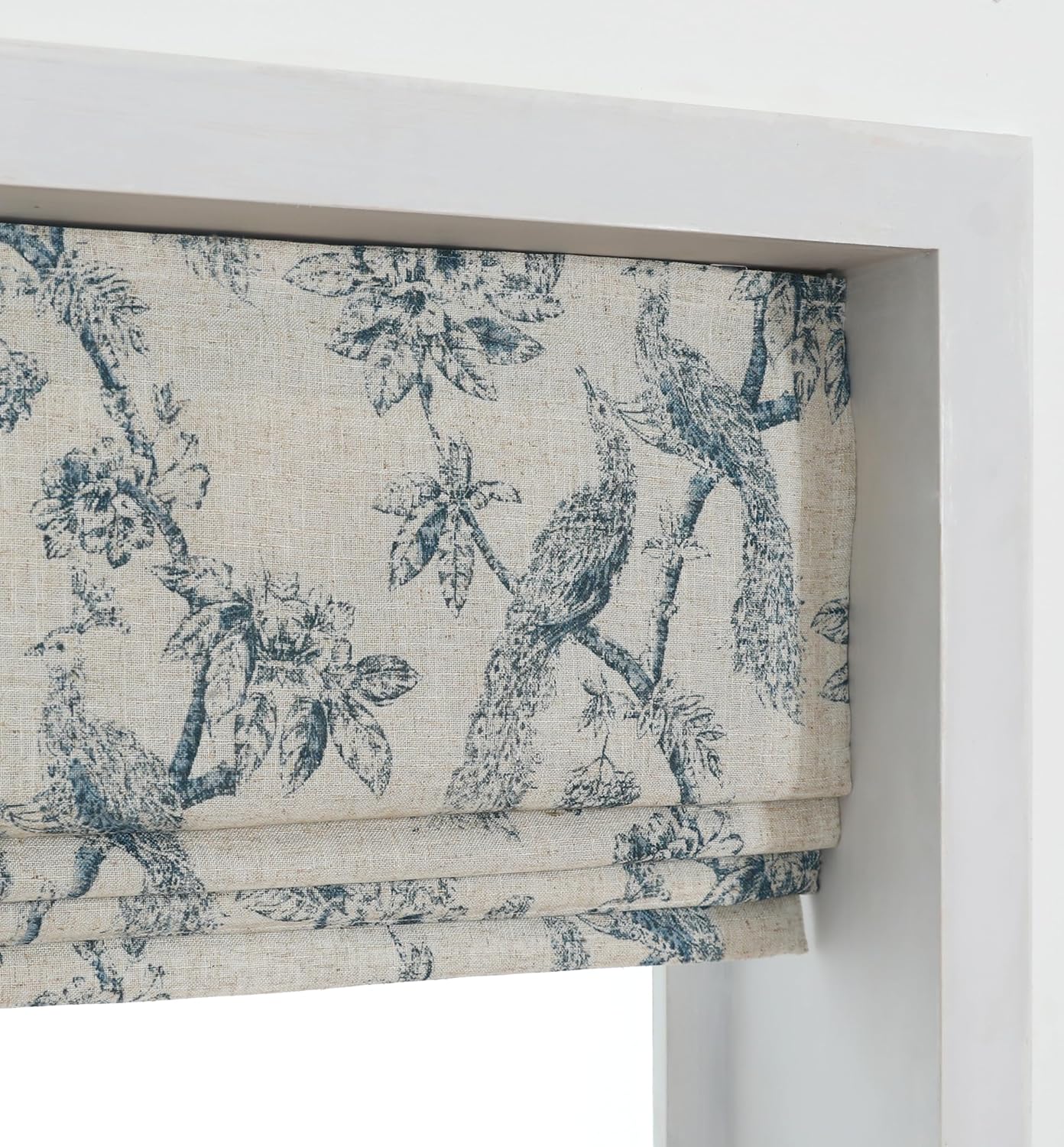 Everyday Celebration Peacock 100% Blackout Dual Layered Pull-Down Roman Shade for Windows, Peacock Pattern Printed on Natural Fabric Roman Shades for Home 29" W x 64" H Blue