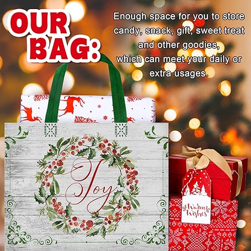 Miniatura 3 de Whaline Bolsas no tejidas de Navidad, paquete de 8 bolsas de madera rústica con patrón de árbol de camión de grano de madera reutilizable, bolsa de