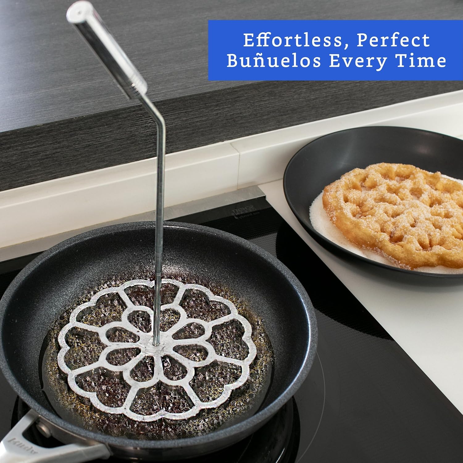 Bunuelos Mold with Handle X-Large (5.7 in Cast Aluminum) - Molde para Buñuelos de Viento Mexicanos - Buñuelos de Viento Moldes - Bunuelo Mold Mexican Cookware - Rosette Iron Set with Handle