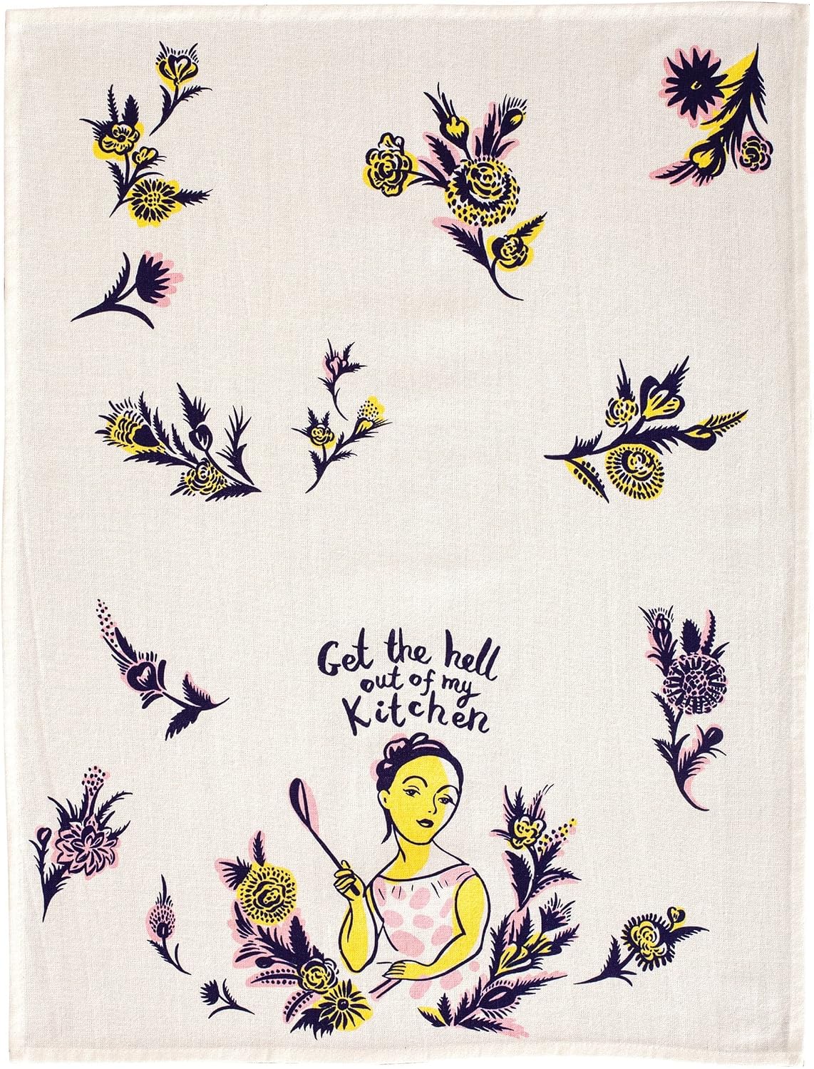 Blue Q Dish Towel, Get the Hell Out of My Kitchen. 100% Cotton, Funny and Functional, Screen-Printed in Rich Vibrant Colors, Measures 28" h x 21" w