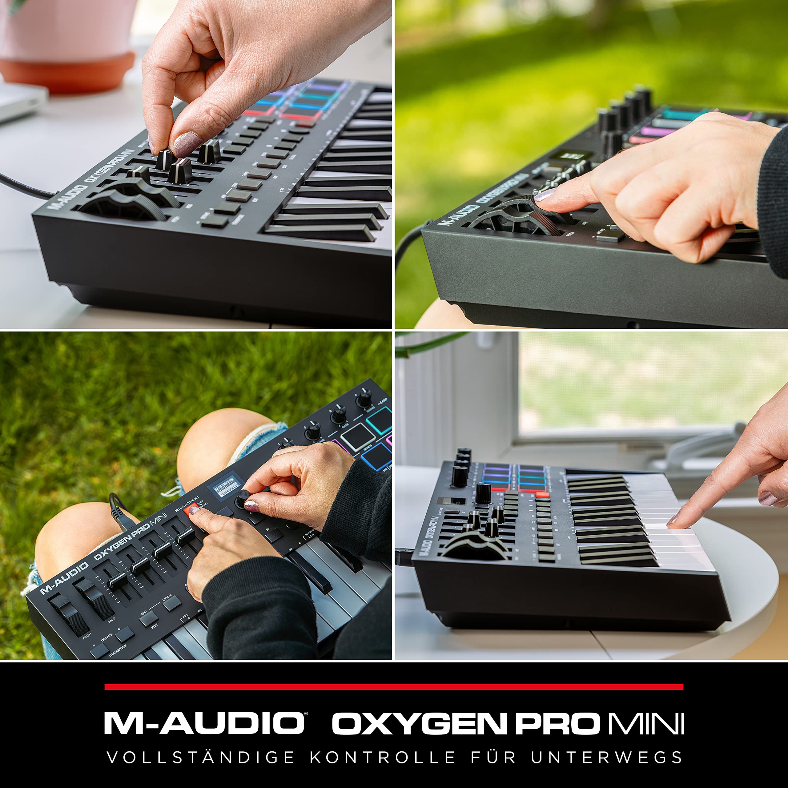 M-AUDIO Oxygen Pro Mini 32-Tasten-USB-MIDI-Keyboard-Controller für MacOS und WinOS, mit Beat-Pads, zuweisbaren Knöpfen und Fadern und Native Instruments Sound Pack (NKS Integration)