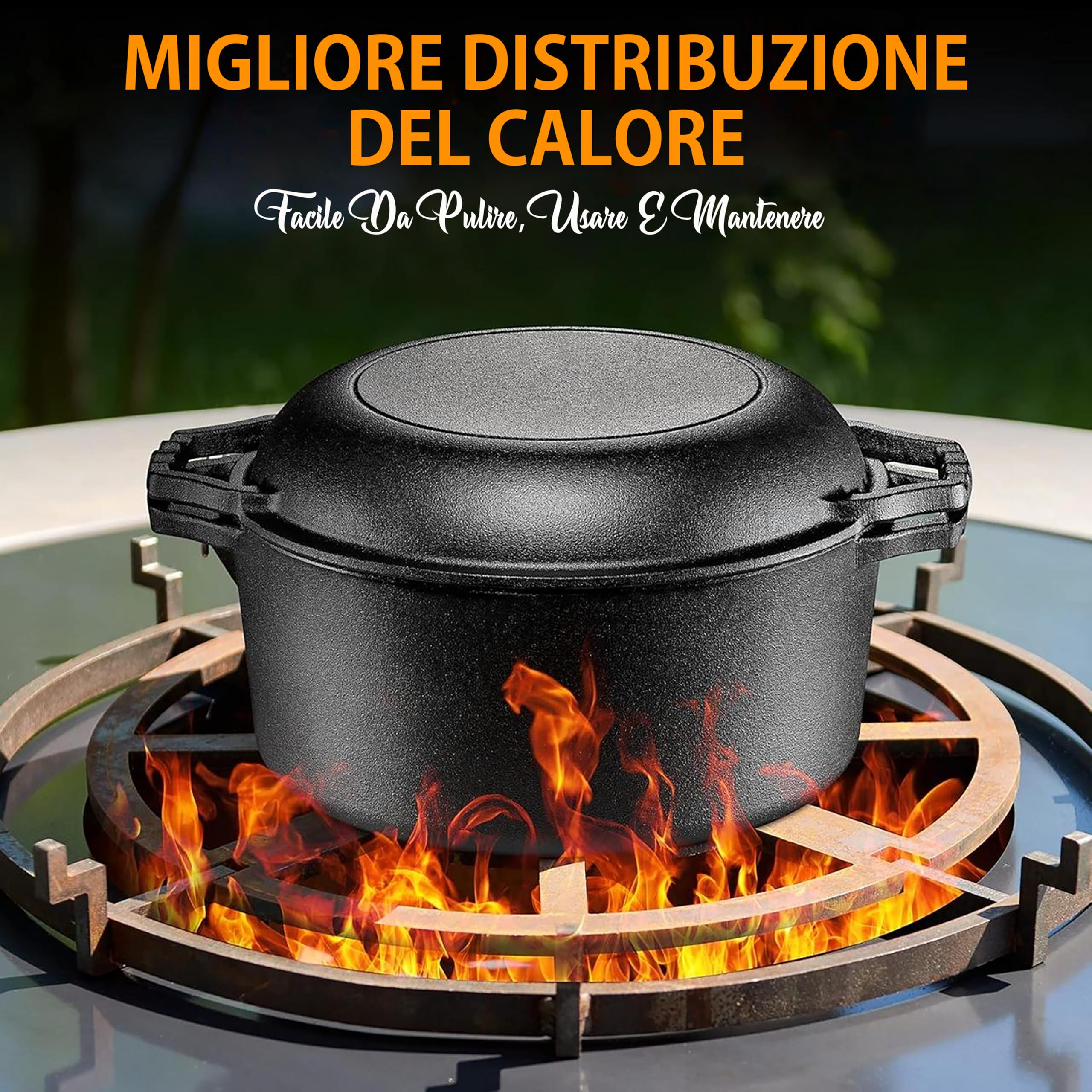 NutriChef Forno Olandese in Ghisa, Antiaderente Pre-Stagionato Doppio, Pentola e Coperchio con Manico, Adatto per Forno, Stufa, Griglia e Campeggio