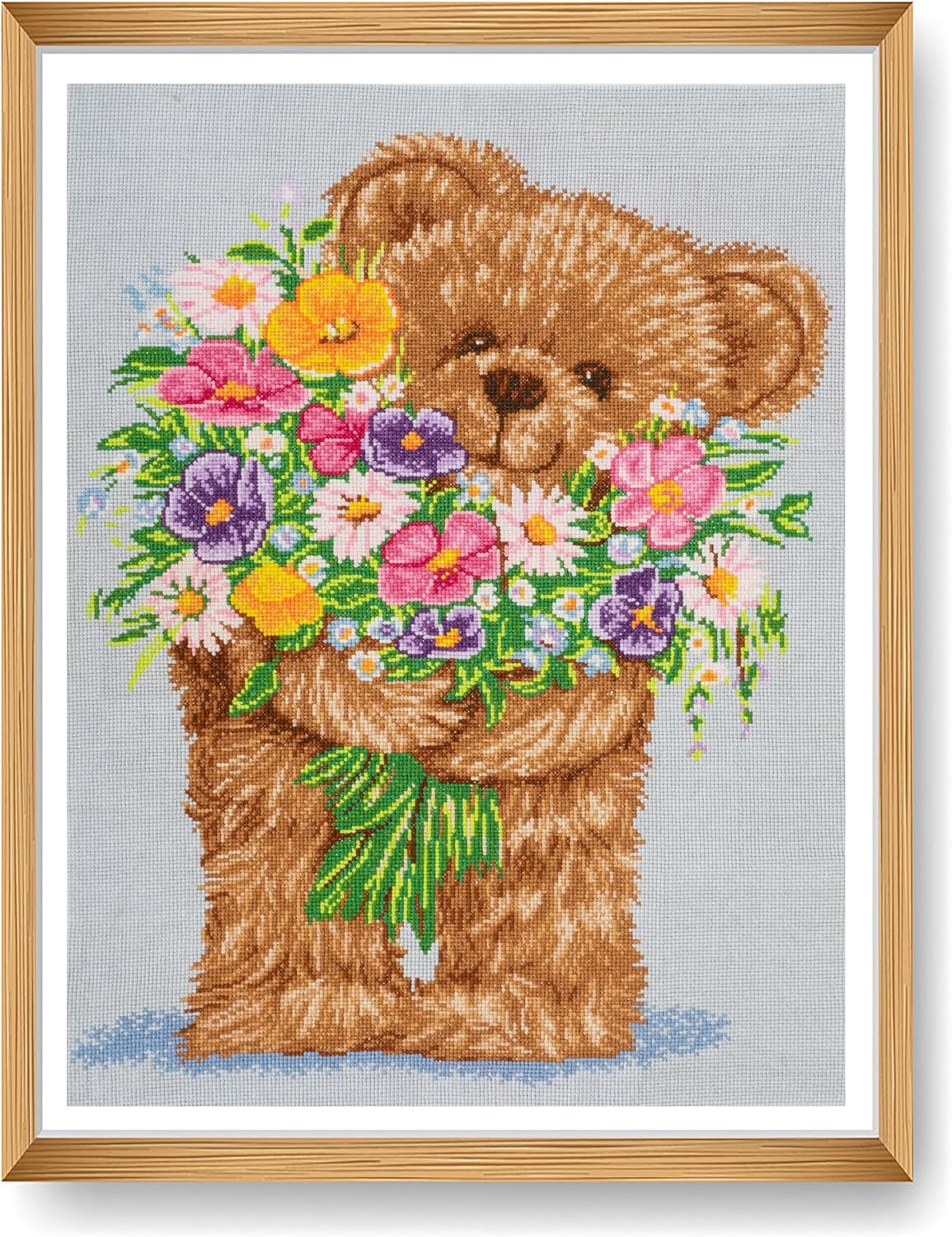Trimits Large Cross Stitch Kits - Counted Embroidery Needlework for Adults Beginners Kids, Christmas Gifts Wall Art for Home, 11 Count Aida 44 x 57cm, Teddy (Frame Not Included)