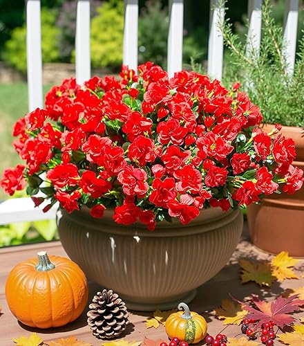 Miniatura 9 de Flores artificiales artificiales para exteriores para decoración de primavera, seda falsa rosa intenso, camelia, resistente a los rayos UV, aspecto