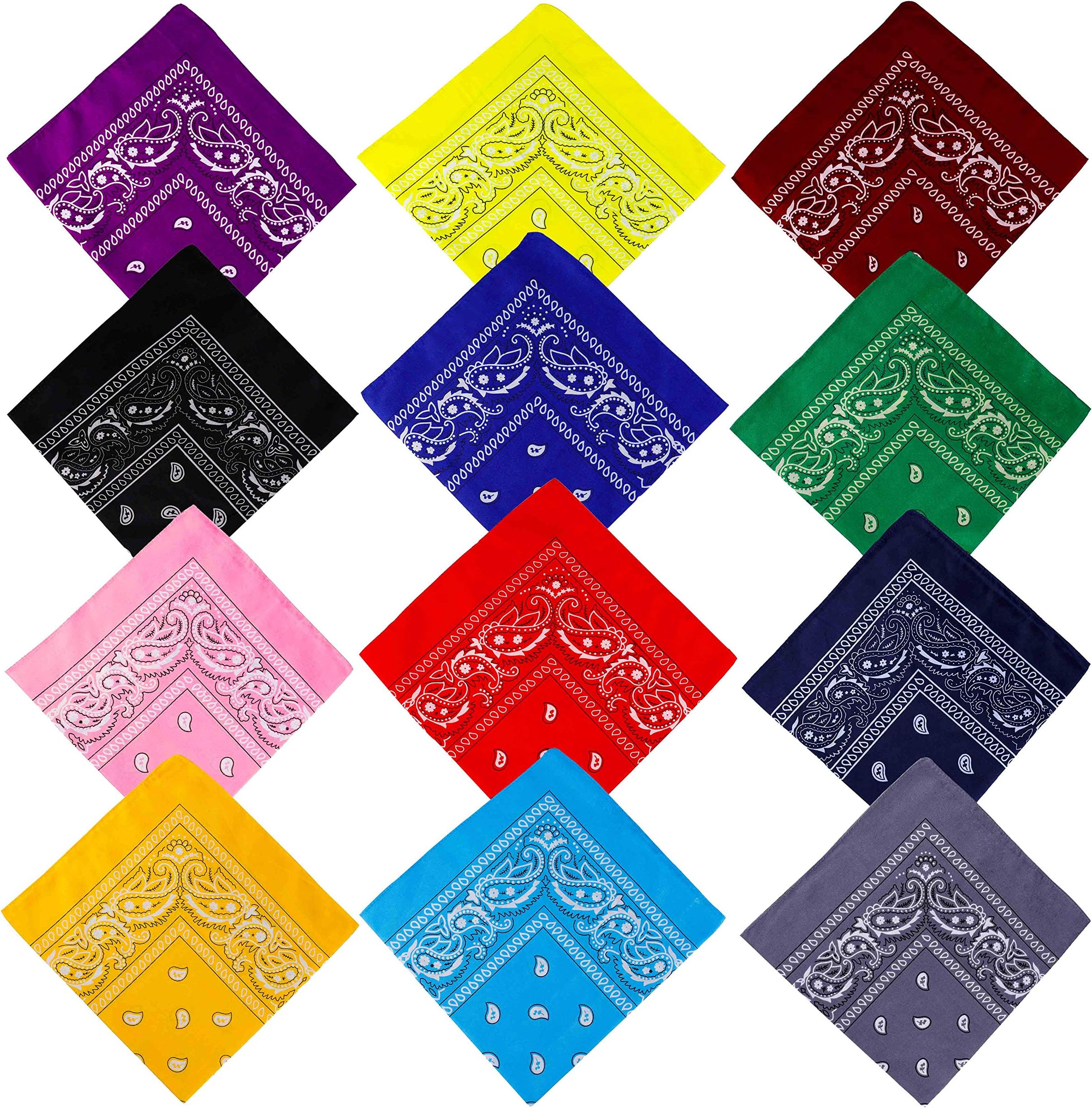 ISIYINER Paisley Bandanas Novelty, Cowboy Headband Print Neckwear Neckerchief Cycling, Square Neck Head Scarf Handkerchiefs, Wrap Scarf Wristband for Men Women and Kids (12 PCS)