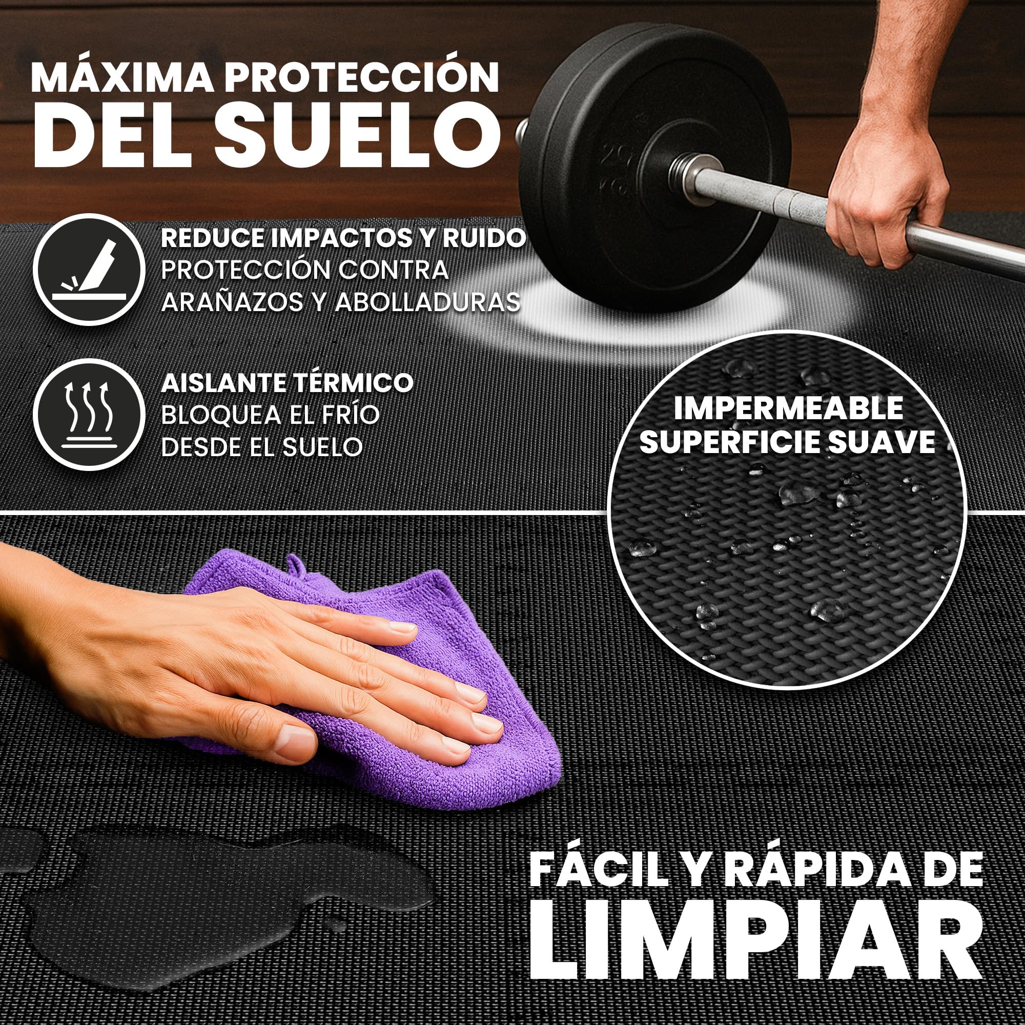 Esterilla Fitness Puzzle para Suelos de Gimnasio | Set de Protección Goma Espuma Losas Caucho para Máquinas de Deporte, Alfombrilla Protector Expandible Tatami Tapiz Alfombra Colchonetas Pesas Gym