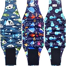 Reusable Dog Diapers Male 3Pcs, Premium Washable Belly Bands for Male Dog XSmall, High Absorbing Male Dog Wraps for Doggie Puppy in Incontinence, Excitable Urination and Training(Seafloor,XS)