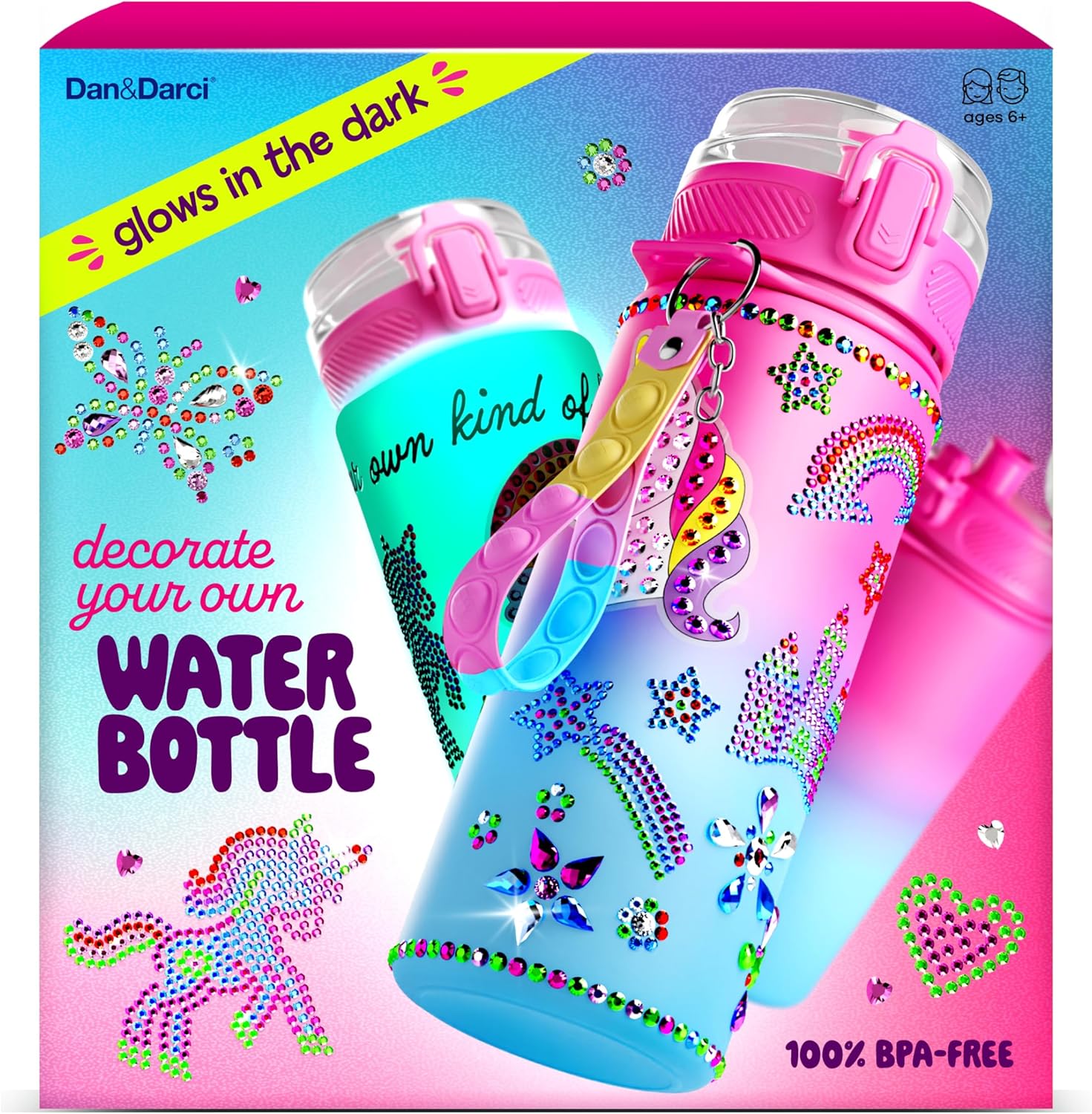Decorate Your Own Glow-in-the-dark Water Bottle Kit for Girls - 6 7 8 Year Old Girl Birthday Gift Ideas - Gifts for Girls Ages 6-7 6-8 - Arts and Crafts for Kids Age 6-8 - Unicorn Mermaid Toys