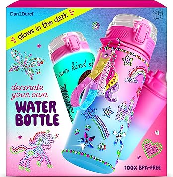 Dan&Darci Decorate Your Own Glow-in-the-Dark Water Bottle Kit for Girls - Birthday Gifts for Girl Ages 4-6 5-7 6-8 - 4 5 6 7 8 Year Old Birthday Gift Ideas - Arts and Crafts for Kids Age 6-8