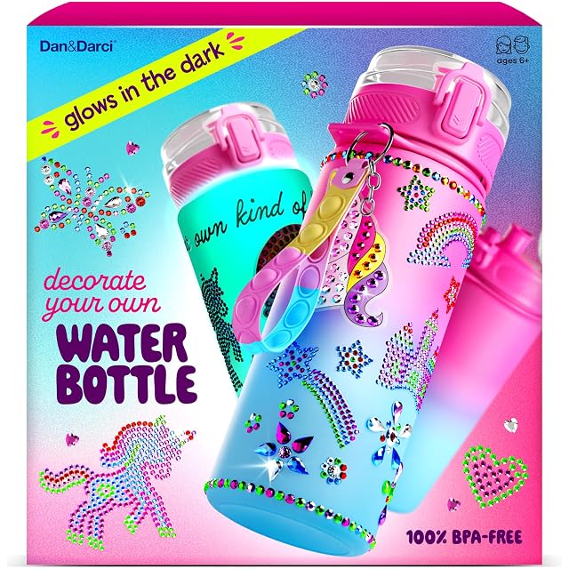 Dan Darci Decorate Your Own Glow-in-The-Dark Water Bottle Kit for Girls - Easter Gifts for Girl Ages 4-6