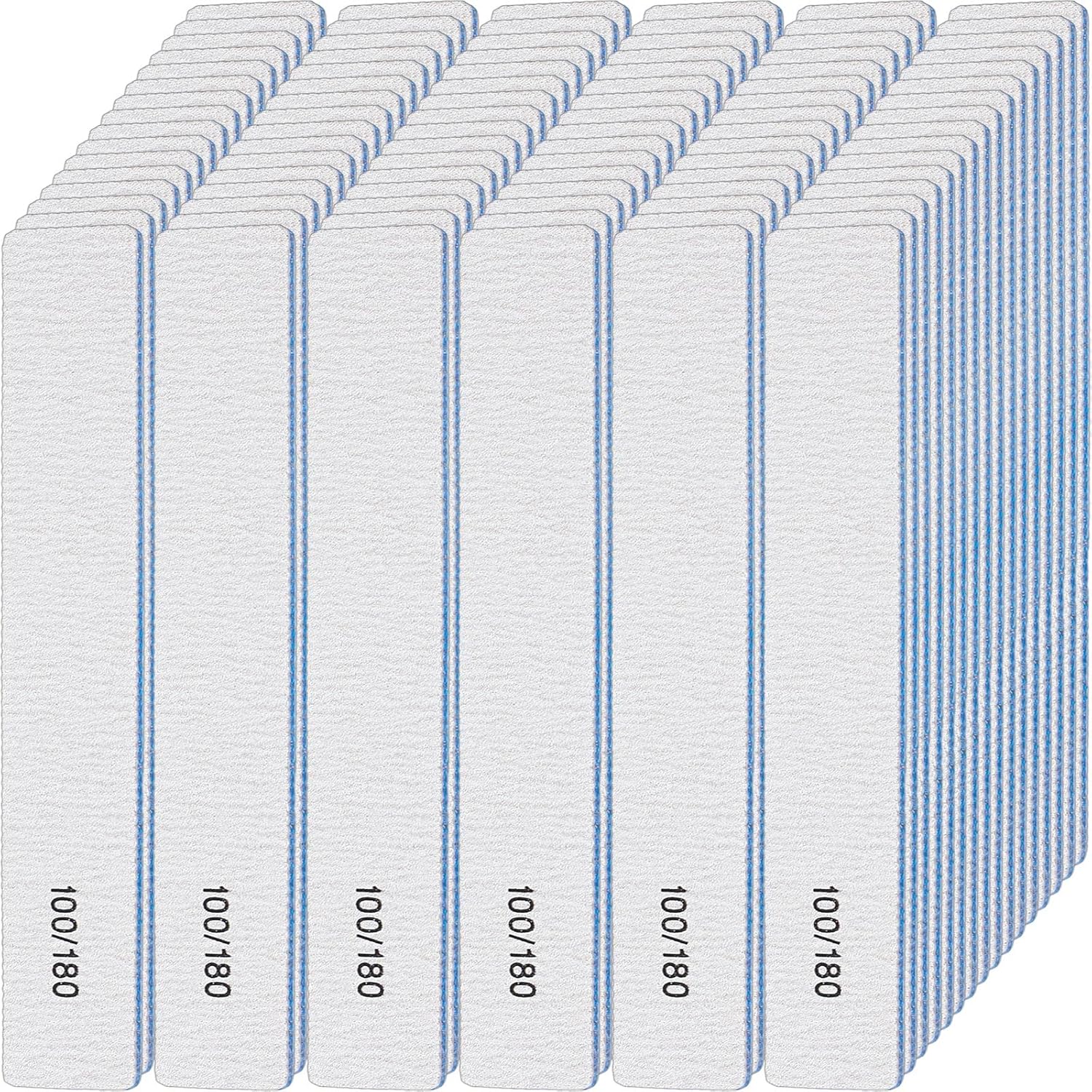 200 Pcs 100/180 Grit Nail Files, Reusable Nail File Double Sided Emery Boards for Acrylic and Gel Nails, Professional Fingernail File Manicure Tools for Filer Salon Pedicure Beauty(Rectangle)