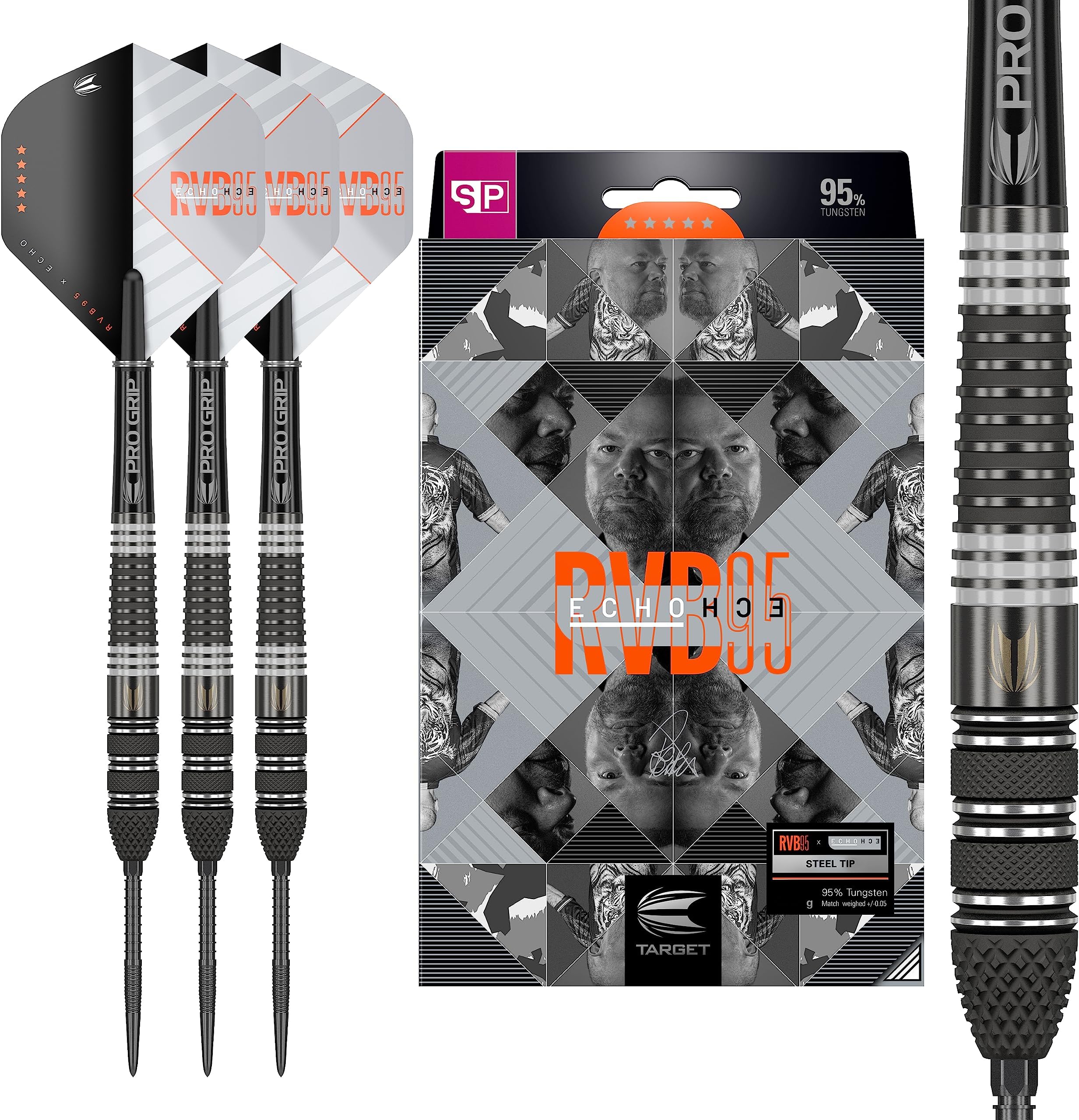 Target Darts RVB 95 x Echo 95% Tungsten Swiss Point Steel Tip Darts Set