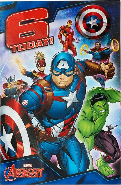 6th Birthday Card for Boy - Marvel Birthday Card - Avengers Birthday Card - Birthday Card for Boys - Boys Birthday Card - Age 6 Birthday Card for Boy - Badge Included!