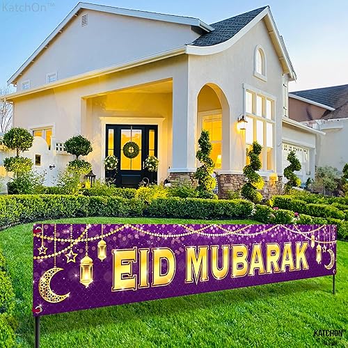 Miniatura 4 de KatchOn, Cartel grande de Eid Mubarak - Decoraciones de Eid Mubarak - 120 x 20 pulgadas  Decoraciones de Eid Mubarak para el hogar  Cartel de Eid