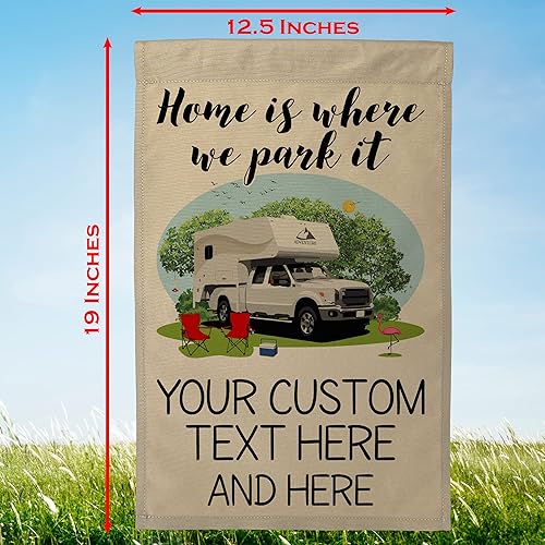 Miniatura 4 de Home is where we estacionamos, bandera de camiones y campings, decoración de campistas, personalizada, tela bronceada