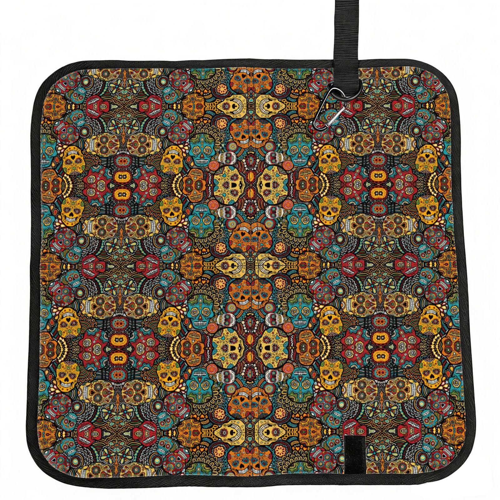 VCzsdff Colorful Sugar Skulls Print Portable Seat Cushion Folding Bleacher Pad Compact Picnic Sitting Mat Polyester 40cm