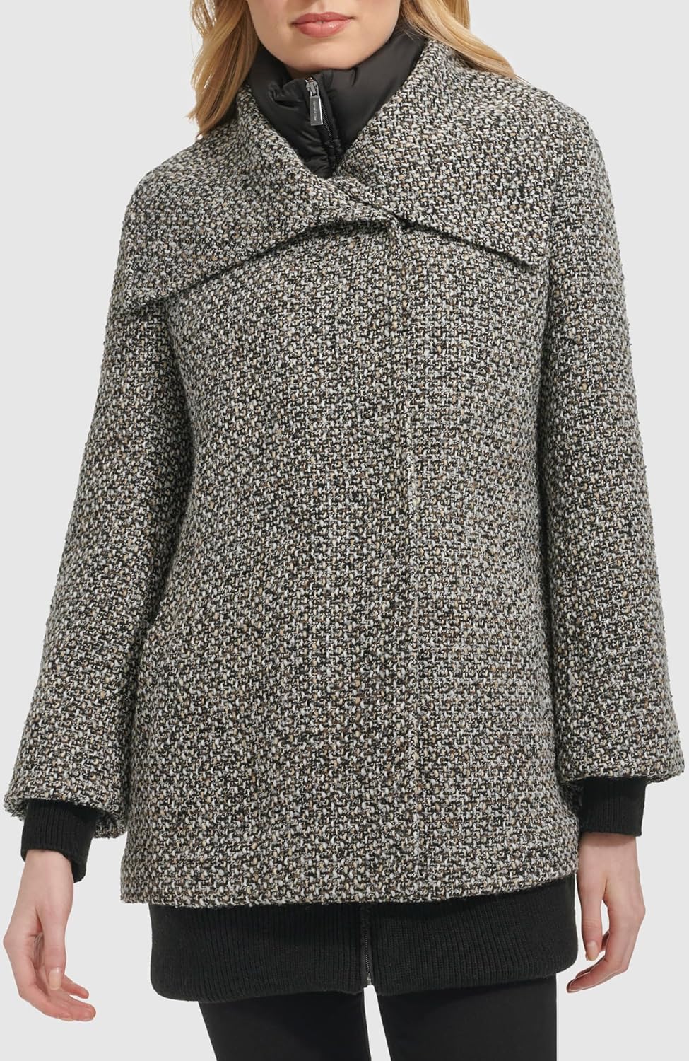 Kenneth Cole womens Inner Quilted Bib Novelty Tweed Wool Coat - Image 2