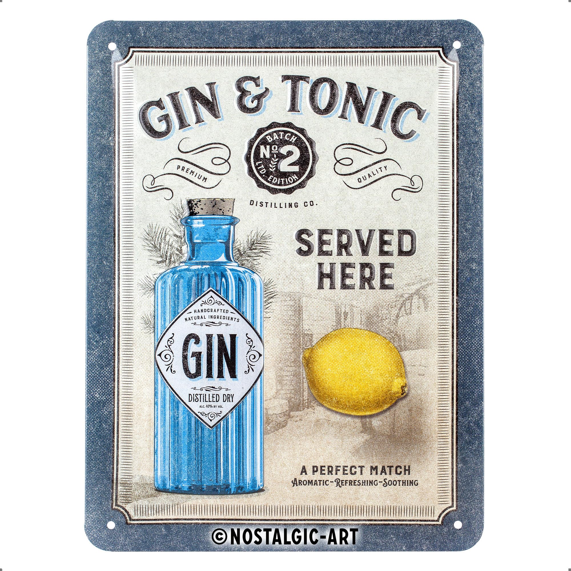 Nostalgic-Art Gin & Tonic Served Here Retro Tin Sign - Gift Idea for Beer Fans Metal Vintage Design for Decoration 15 x 20 cm