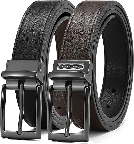 CHAOREN Boys Belt, Most Size Kids 1 1/4" Dress Reversible Belt for Youth - One Leather Belt Two Style