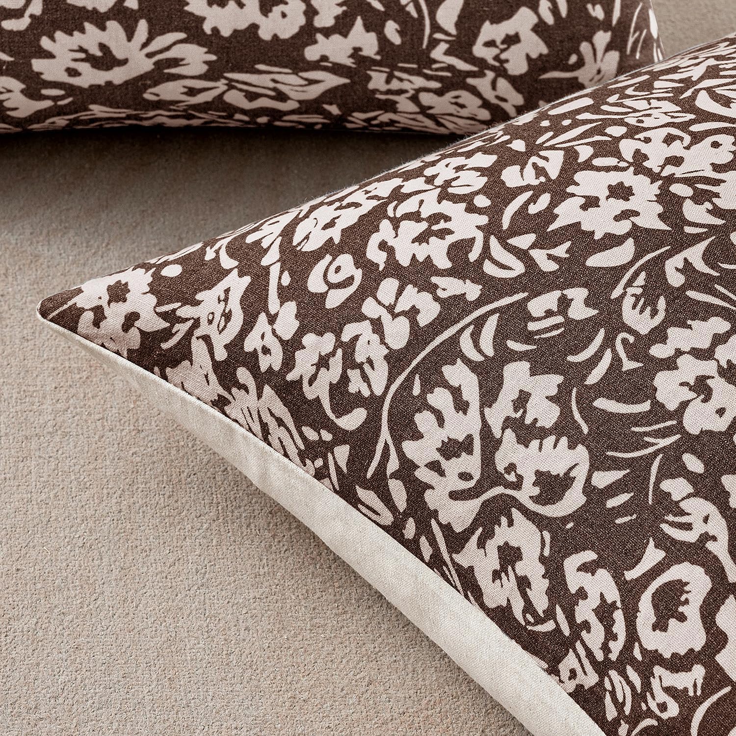 MIULEE Floral Pillow Covers 20x20 Set of 2, Neutral Linen Decorative Throw Pillow Covers for Sofa Couch Outdoor Living Room, Farmhouse Cushion Covers, Brown - Image 8