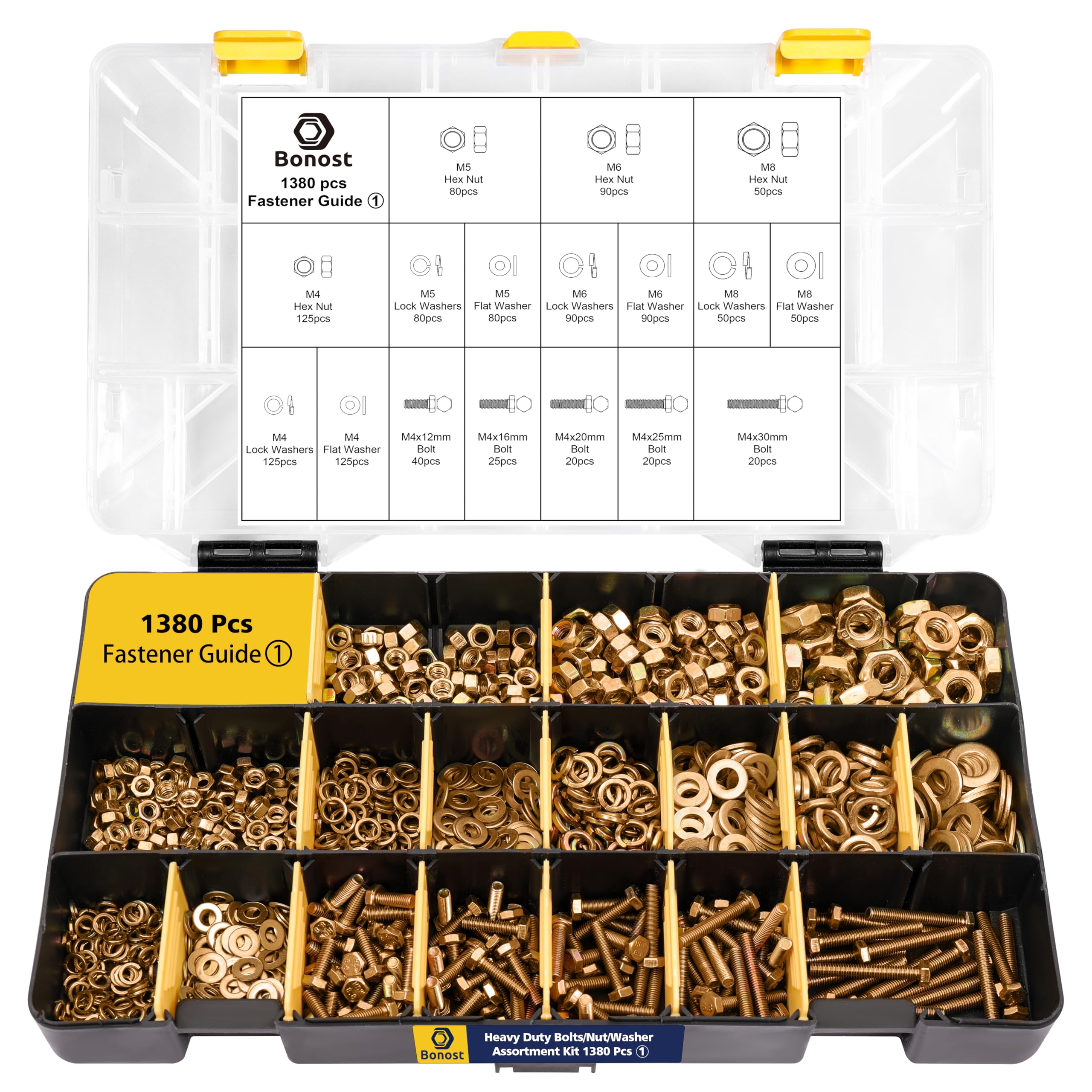 Bonost 1380pcs Nuts and Bolts Assortment Kit - Heavy Duty Grade