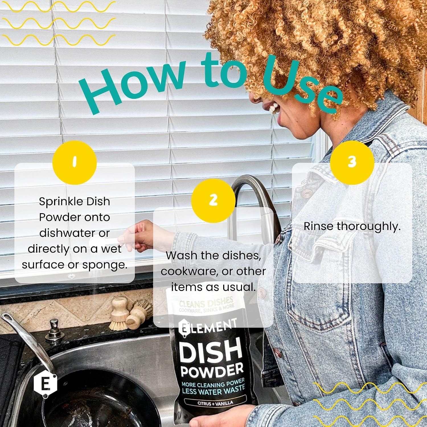 ELEMENT Dish Powder | Grease-Fighting Dish Soap | No Harsh Chemicals, Liquidless, Plastic-Free | Plant-Based Pouch | 16 OZ (Citrus + Vanilla, 16 OZ Refill Pouch) image 2