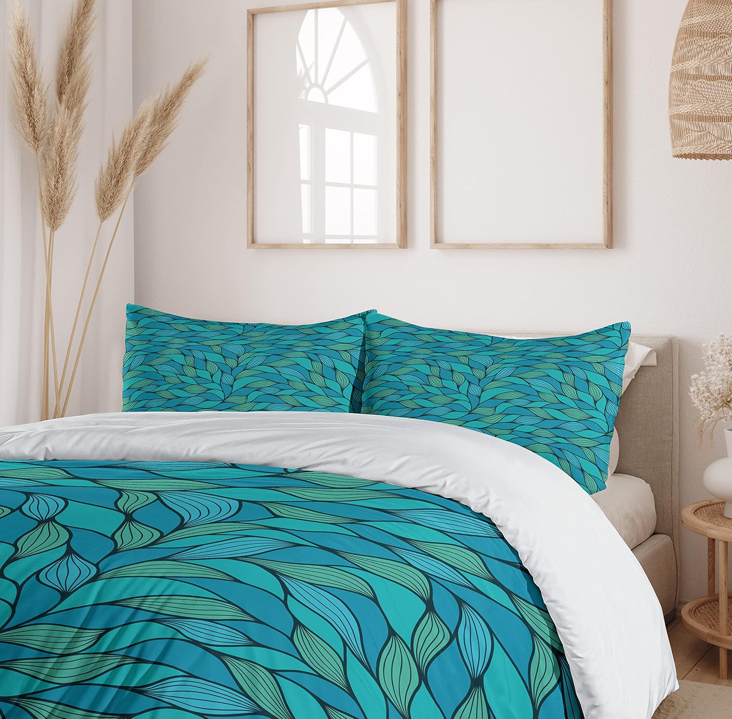 Ambesonne Teal Duvet Cover Set, Abstract Wave Design with Colorful Design Ocean Themed Marine Life Pattern Print, Decorative 3 Piece Bedding Set with 2 Pillow Shams, King Size, Mint Green Blue King Mint Green Blue