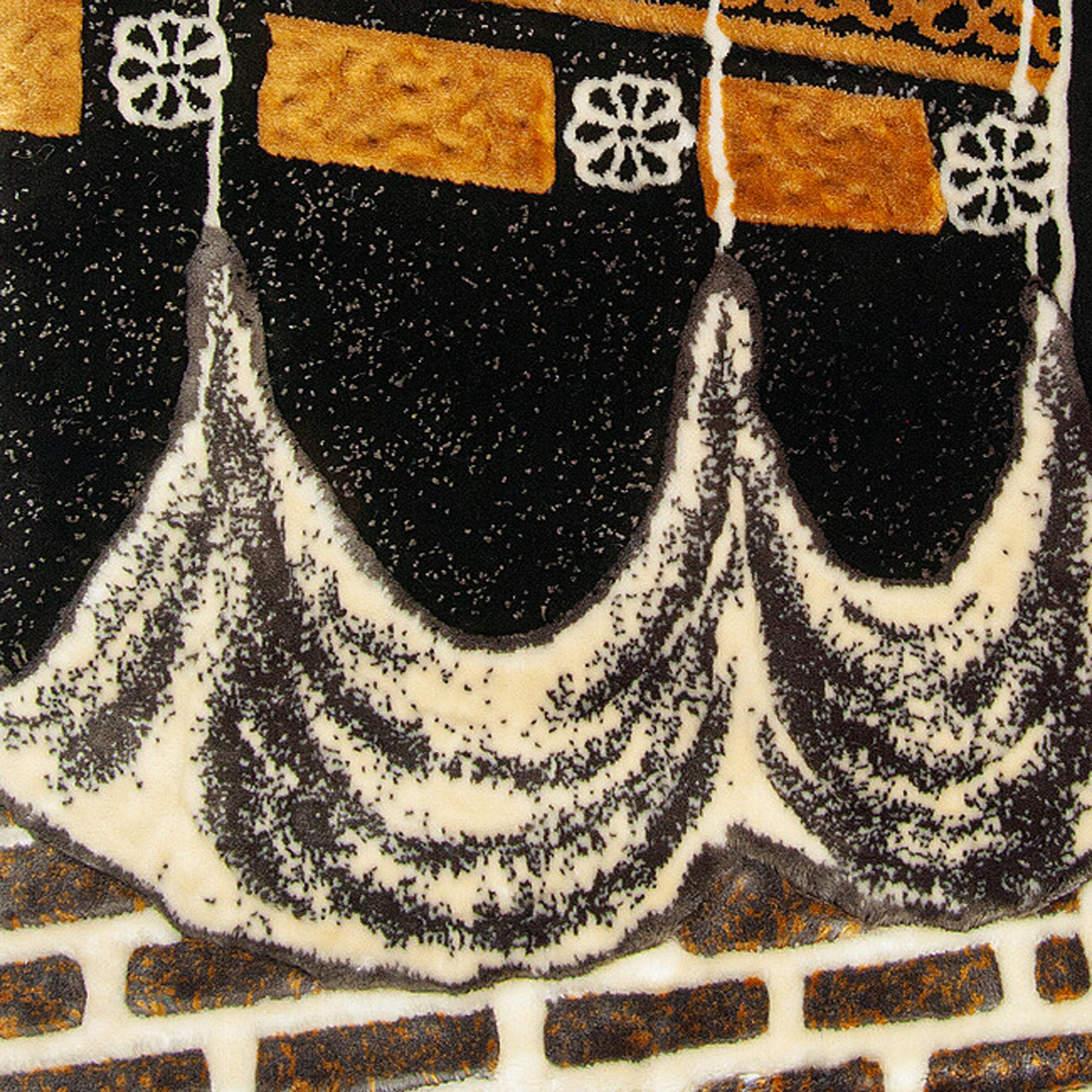 Teppich-Traum Tapis de prière avec motif architectural, surface douce, franges décoratives, facile d'entretien, pour salle de prière, salon, noir, or, beige, 70 x 115 cm