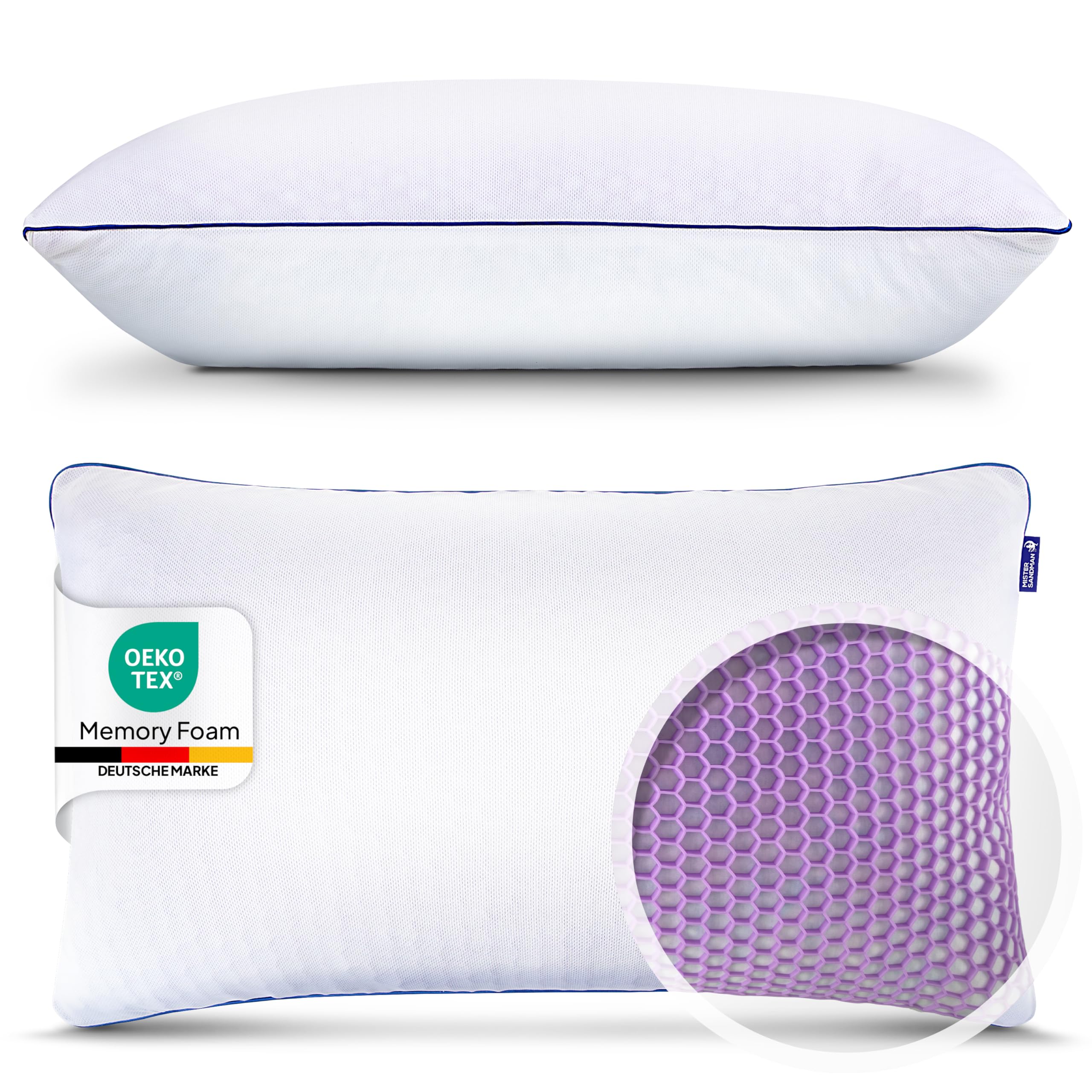 Mister Sandman Kopfkissen 40x80 cm – Ergonomisches Memory-Foam-Kissen für Seiten-, Rücken- und Bauchschläfer, Nackenstützkissen für erholsamen Schlaf, atmungsaktiv & waschbar