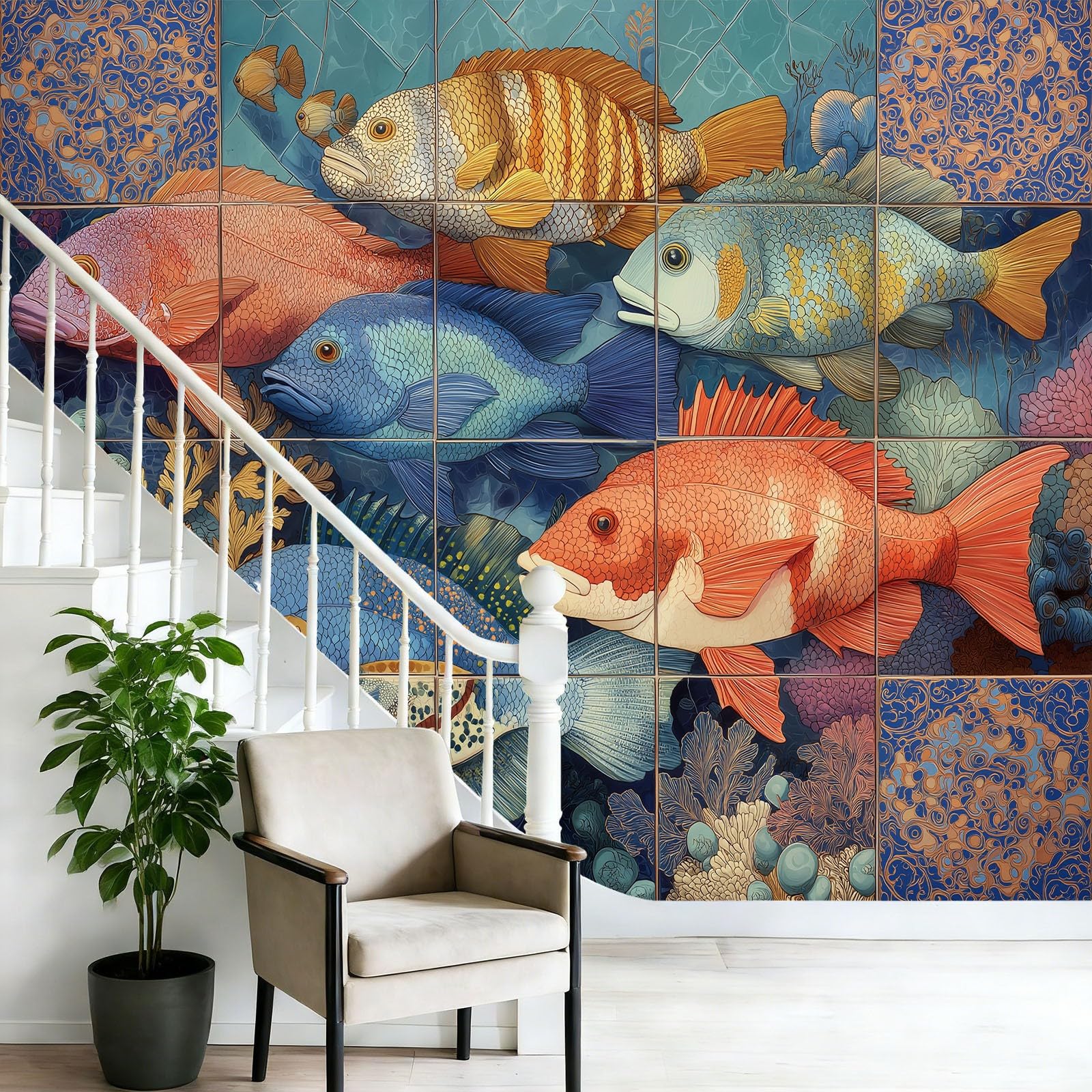 Tapeta z włókniny 350 x 256 cm, rafa koralowa, dekoracja ścienna do głównej sypialni i salonu, kolorowa