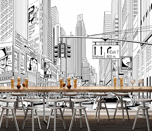 Miniatura 2 de Papel tapiz blanco y negro de la ciudad de Nueva York pintado a mano, mural de pared cuadrado Times para decoración de sala de estar, dormitorio,
