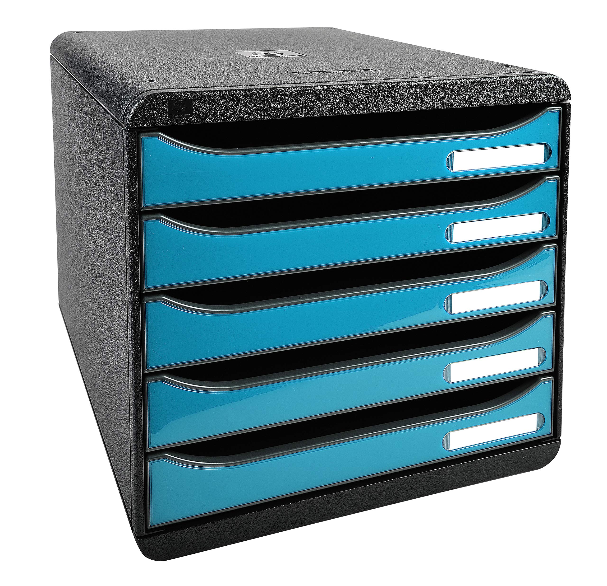 Exacompta 3097282D Premium Ablagebox mit 5 Schubladen für DIN A4+ Dokumente. Stapelbare Schubladenbox mit hoher Kapazität für mehr Platz auf dem Schreibtisch Big Box Iderama Schwarz|Türkis