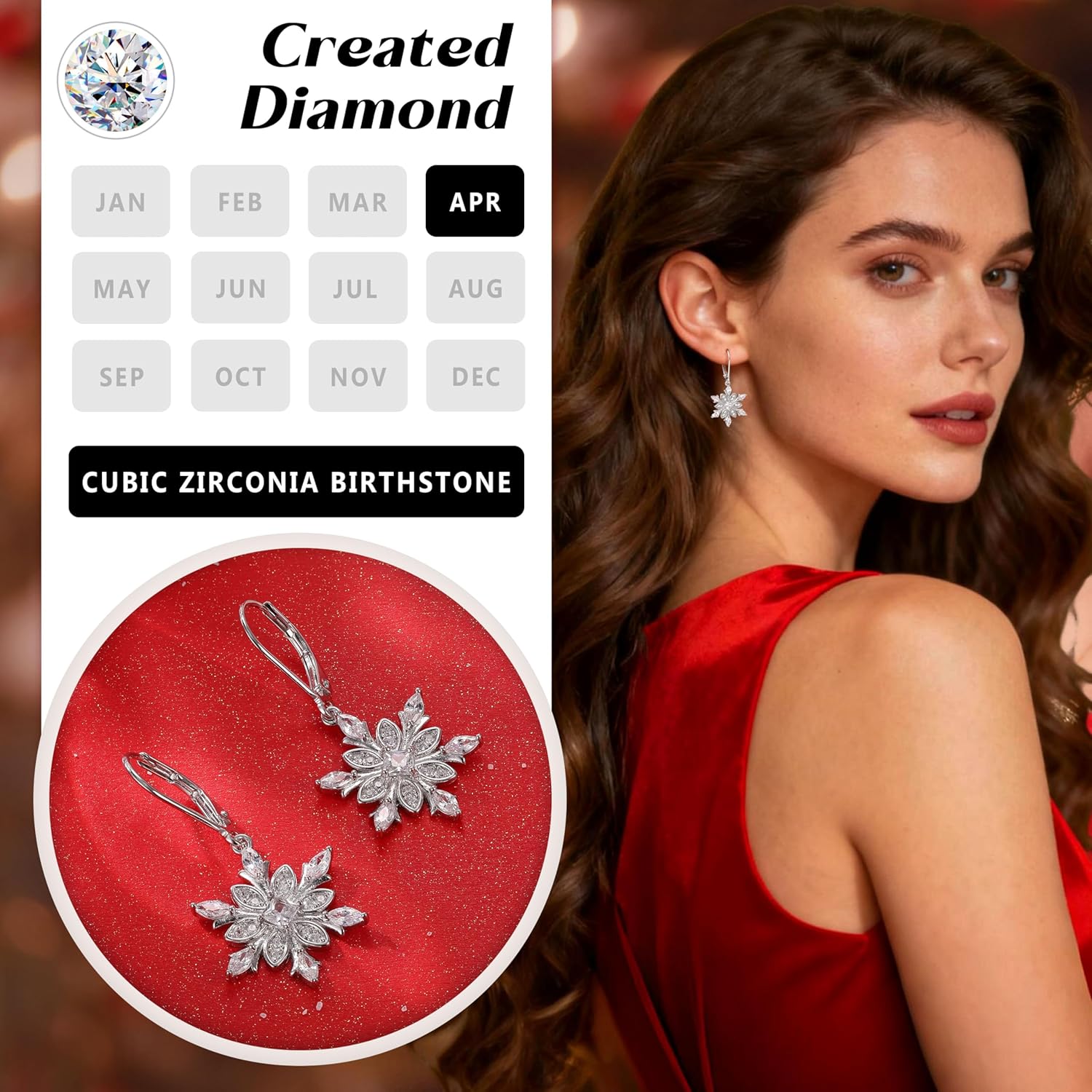 MILACOLATO S925 Sterling Silver Snowflake Earrings for Women 18K White Gold Plated Dangle Birthstone Snowflake Earrings Hypoallergenic Leverback Earrings Xmas Christmas Jewelry Gifts - Image 4