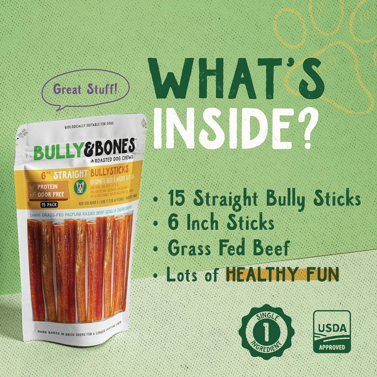 Bully & Bones 6 Inch Odor Free Straight Bully Sticks (15 Pack) for Dogs That Like to Chew. Healthy Single-Ingredient Beef chew Treats Crafted to Stimulate Your Dog’s Taste Buds. 6" Bully Sticks. - Image 8