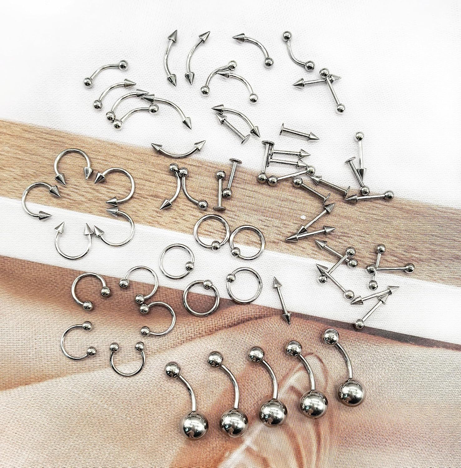60Pcs 16G Surgical Steel Lip Rings for Women Men Labret Studs Horseshoe Septum Nose Piercing Belly button Rings Eyebrow Navel Body Piercing Jewelry