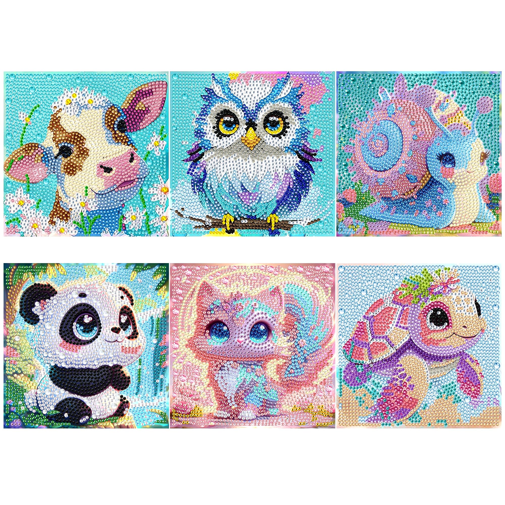 6 Piezas Diamond Painting Niños Kit Completo, Pintura de Diamantes para Niños, Dibujos con Diamantes para Principiantes, Pintura con Diamantes para Manualidades Regalos para Niños y Niñas