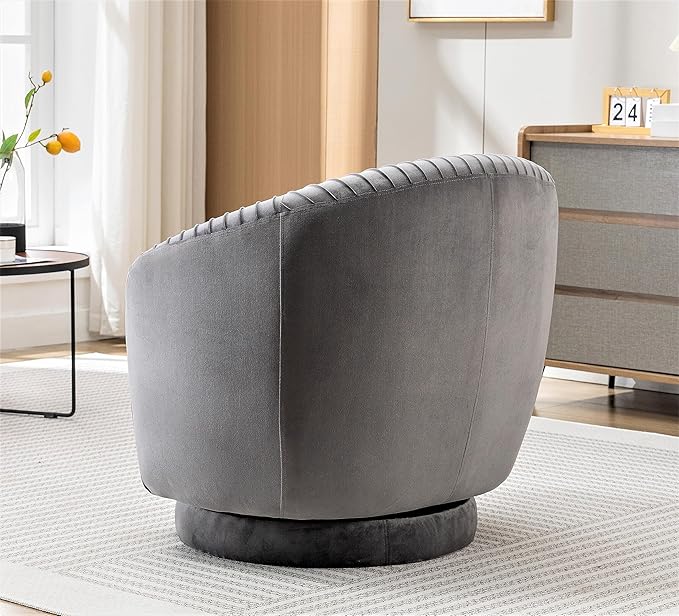 Sillón Giratorio Redondo de Terciopelo Gris miniatura 5