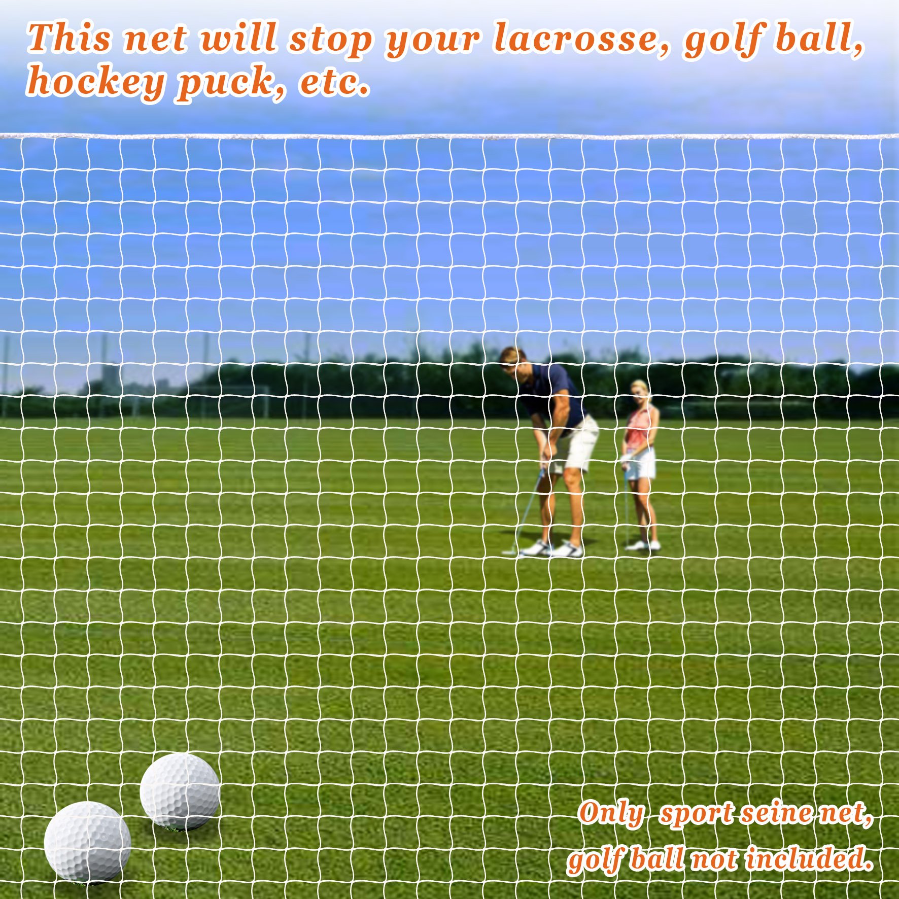 Sports Netting Replacement Golf Net, Lacrosse, Multi-Sport Use, Nylon Barrier Net, Street Hockey Netting (10' x 12')