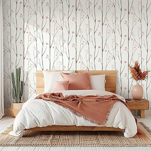 Miniatura 4 de Timeet Papel tapiz floral para despegar y pegar, estilo bohemio, 16.14 x 393.7 pulgadas, papel tapiz de flores, papel de contacto de árbol,